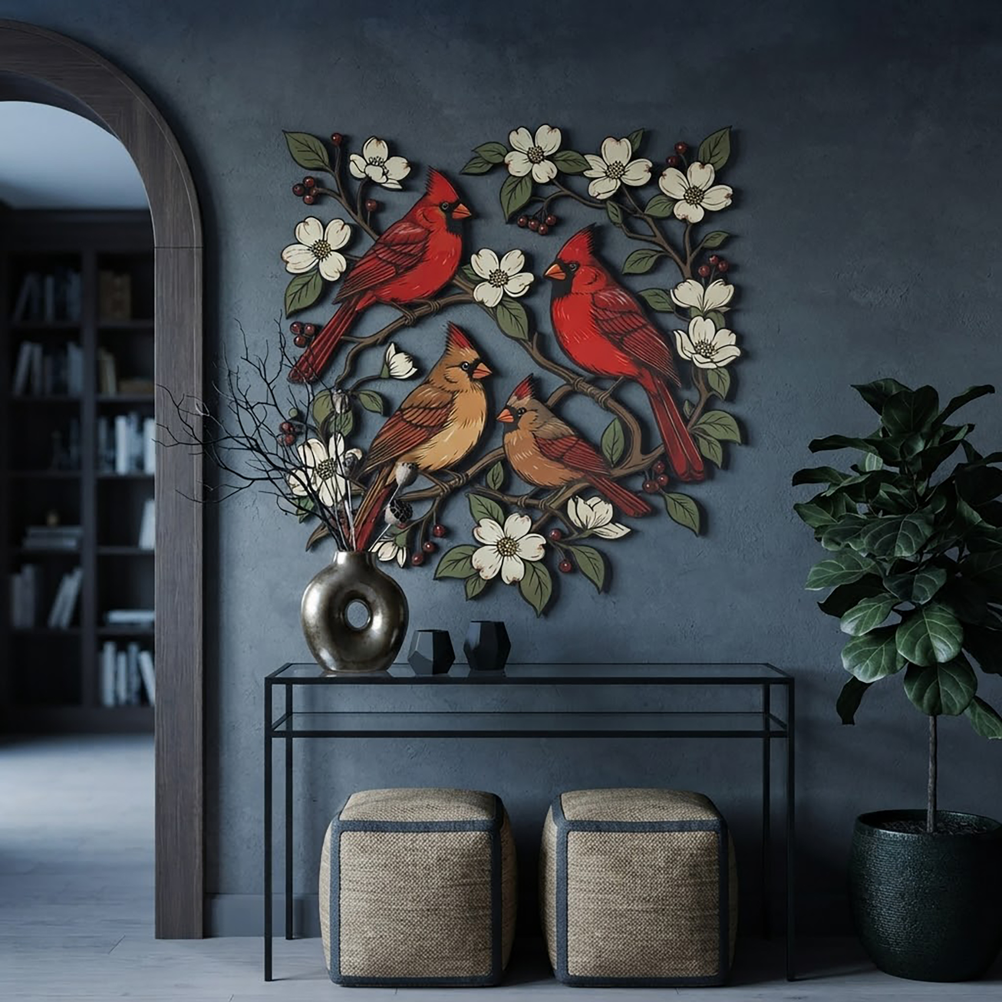 Cardinal Family Metal Wall Art - product view 2