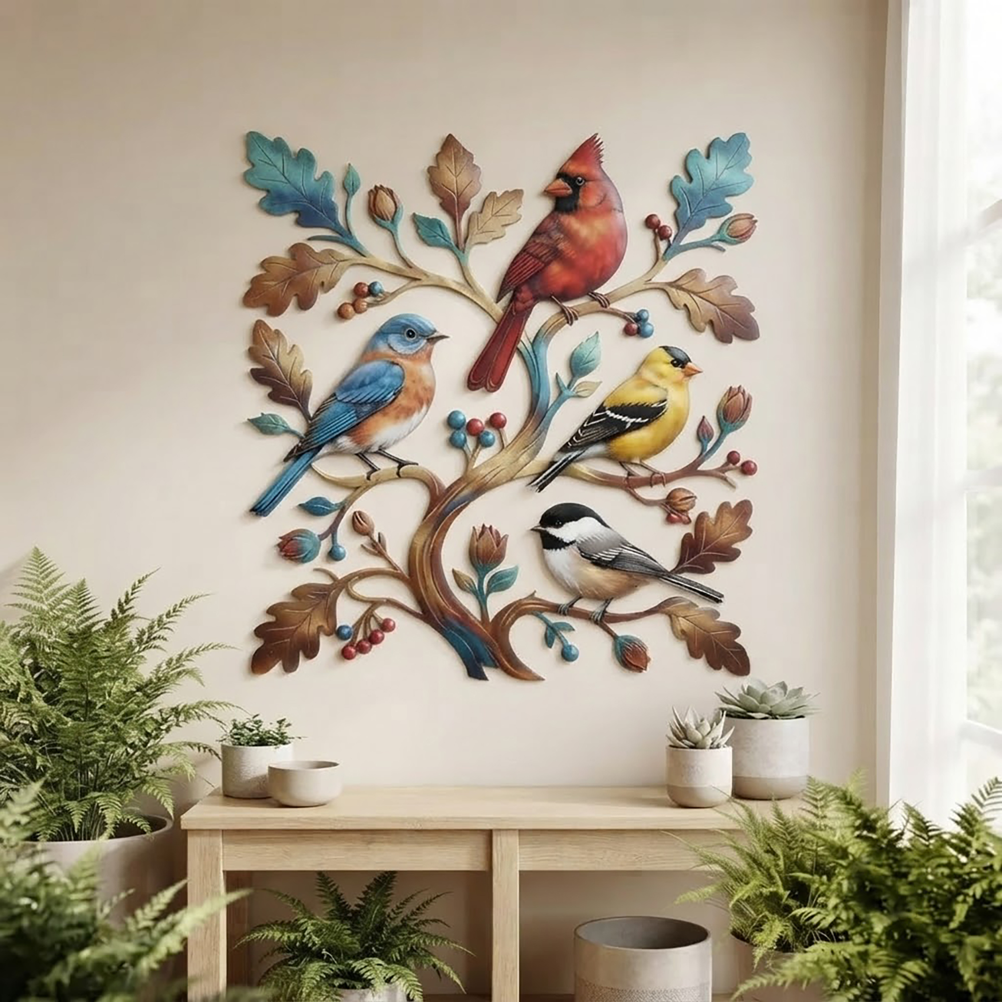 Colorful Songbird Metal Wall Art