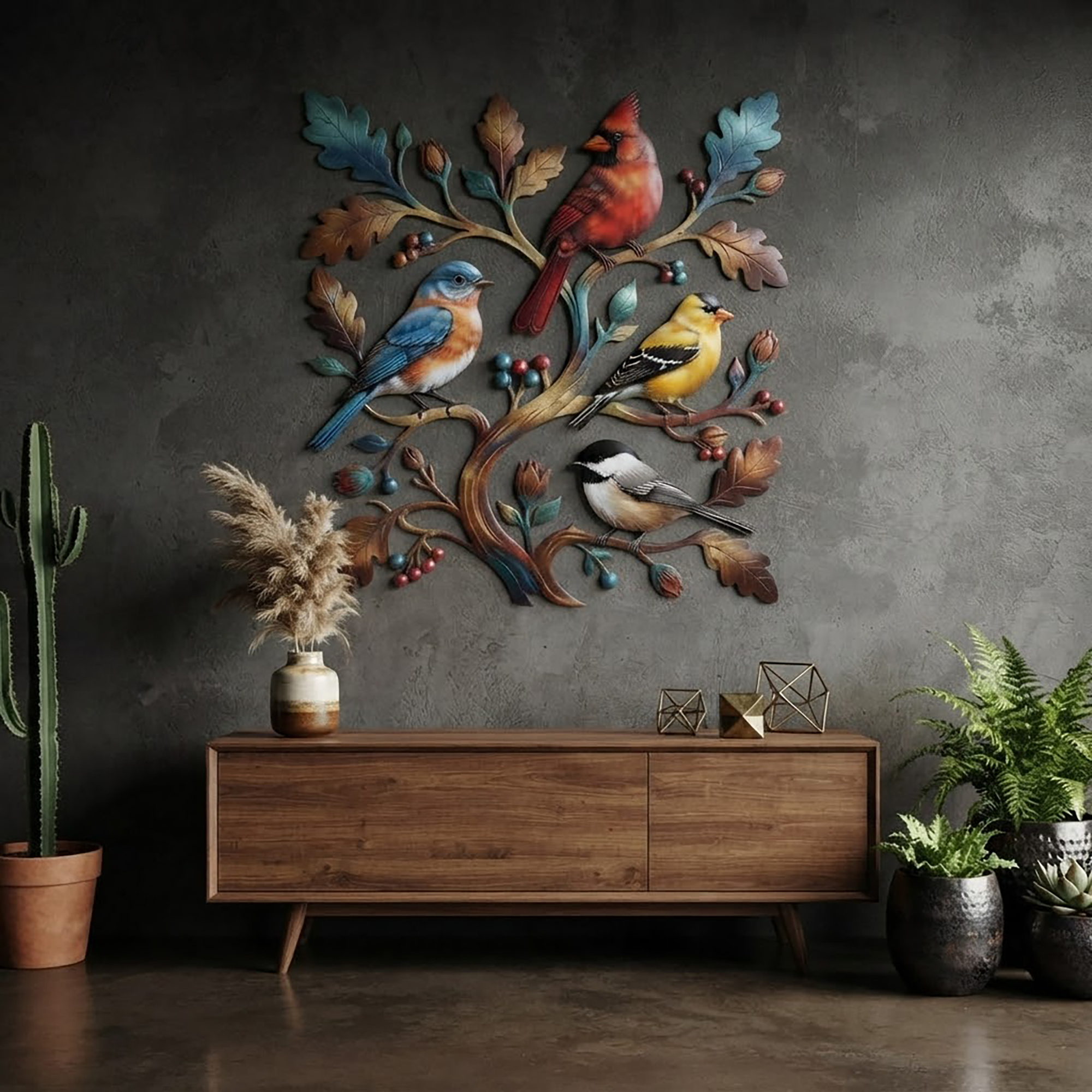 Colorful Songbird Metal Wall Art - product view 2