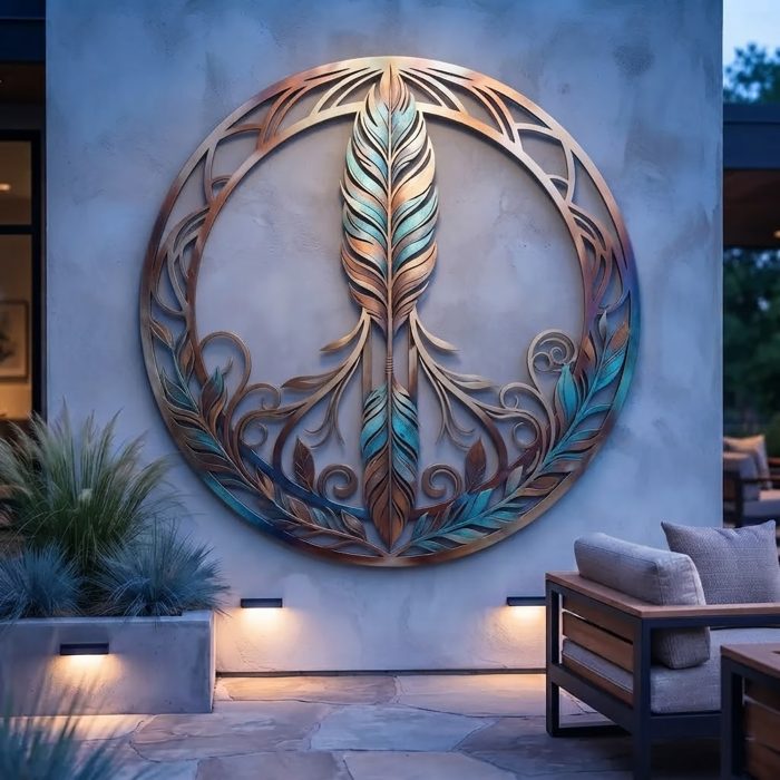 Boho Feather Metal Wall Art