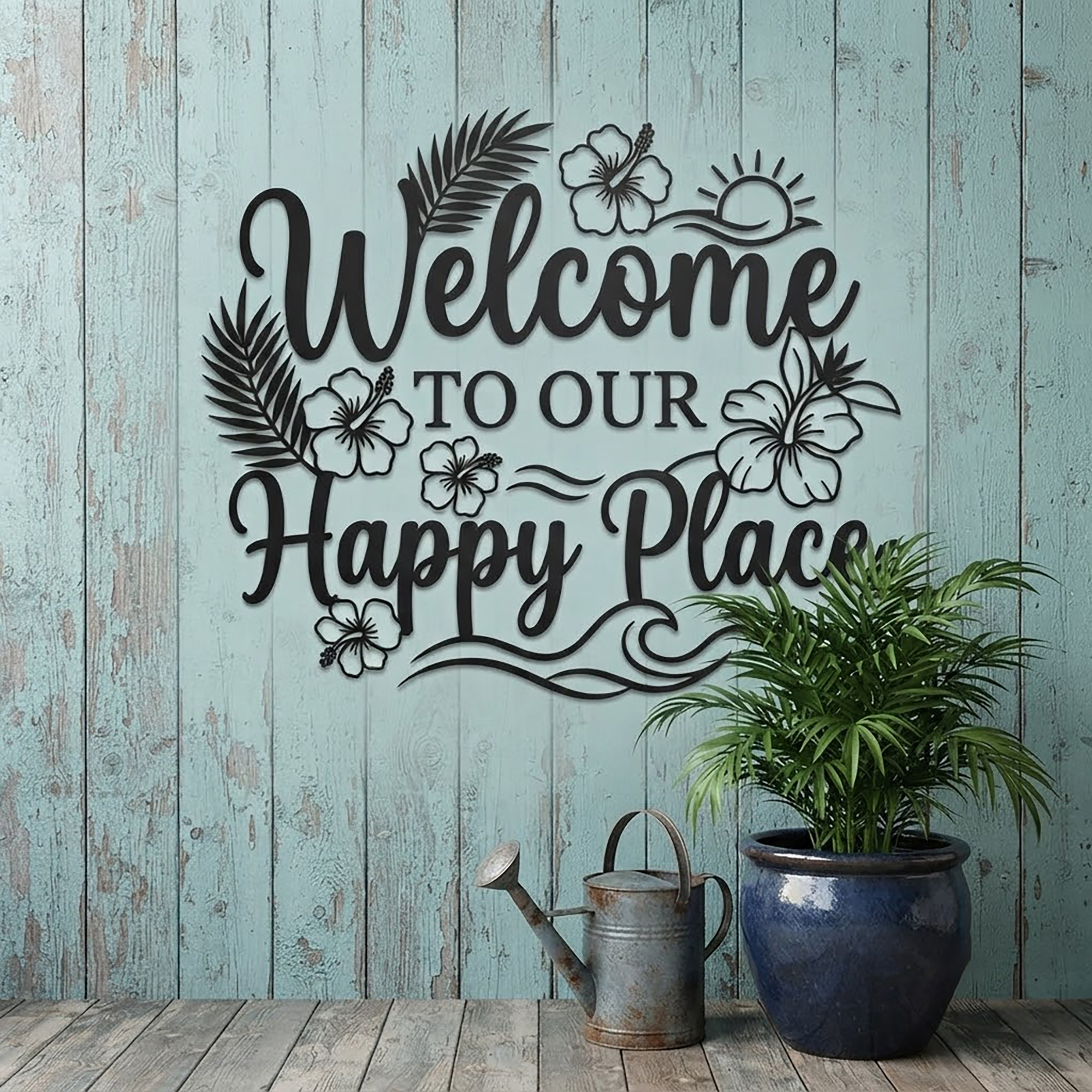 Welcome to Our Happy Place Metal Sign - product view 2