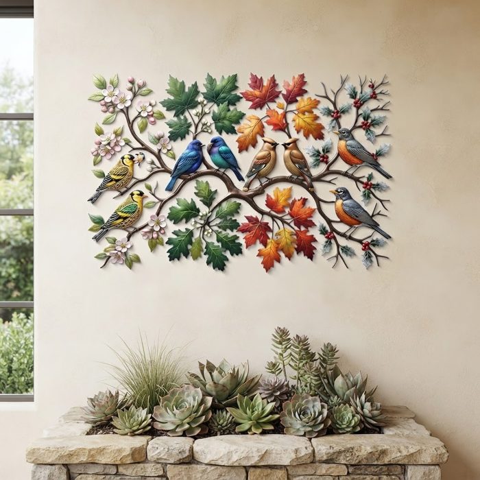 Four Seasons Birds Metal Wall Art