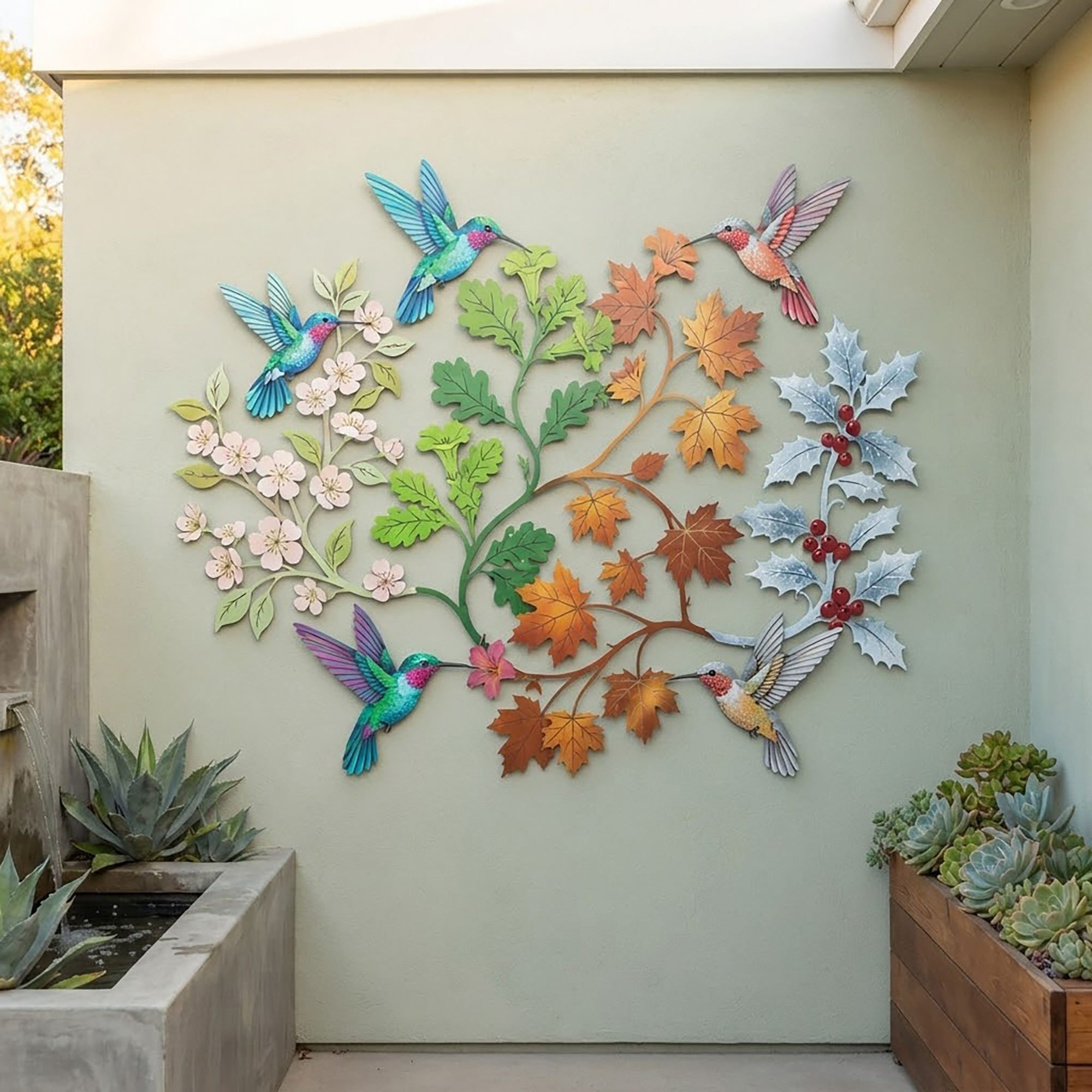 Four Seasons Hummingbird Metal Wall Art