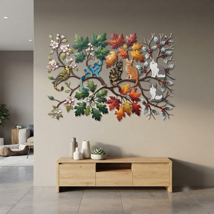 Colorful Cat Family Metal Wall Art