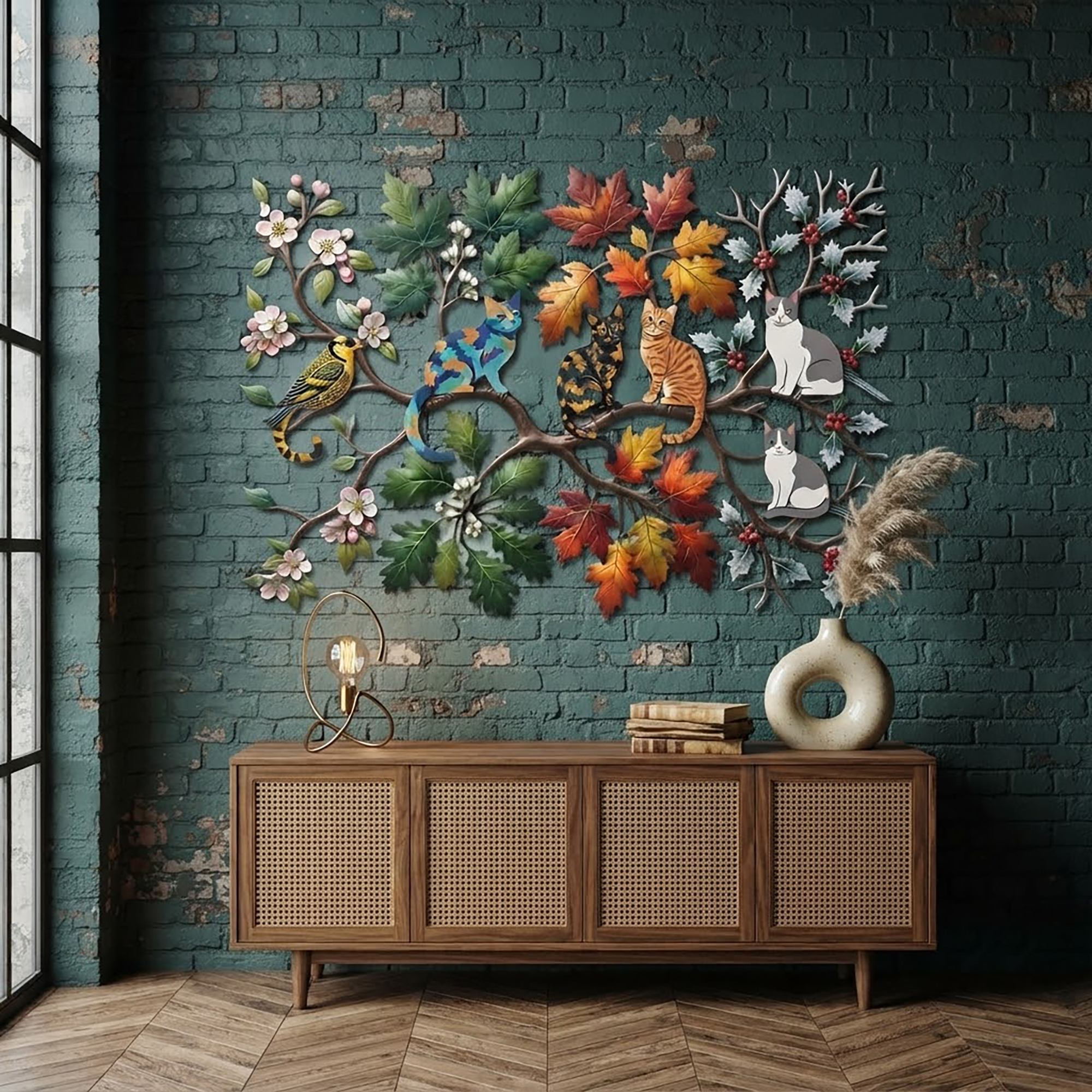 Colorful Cat Family Metal Wall Art - product view 2