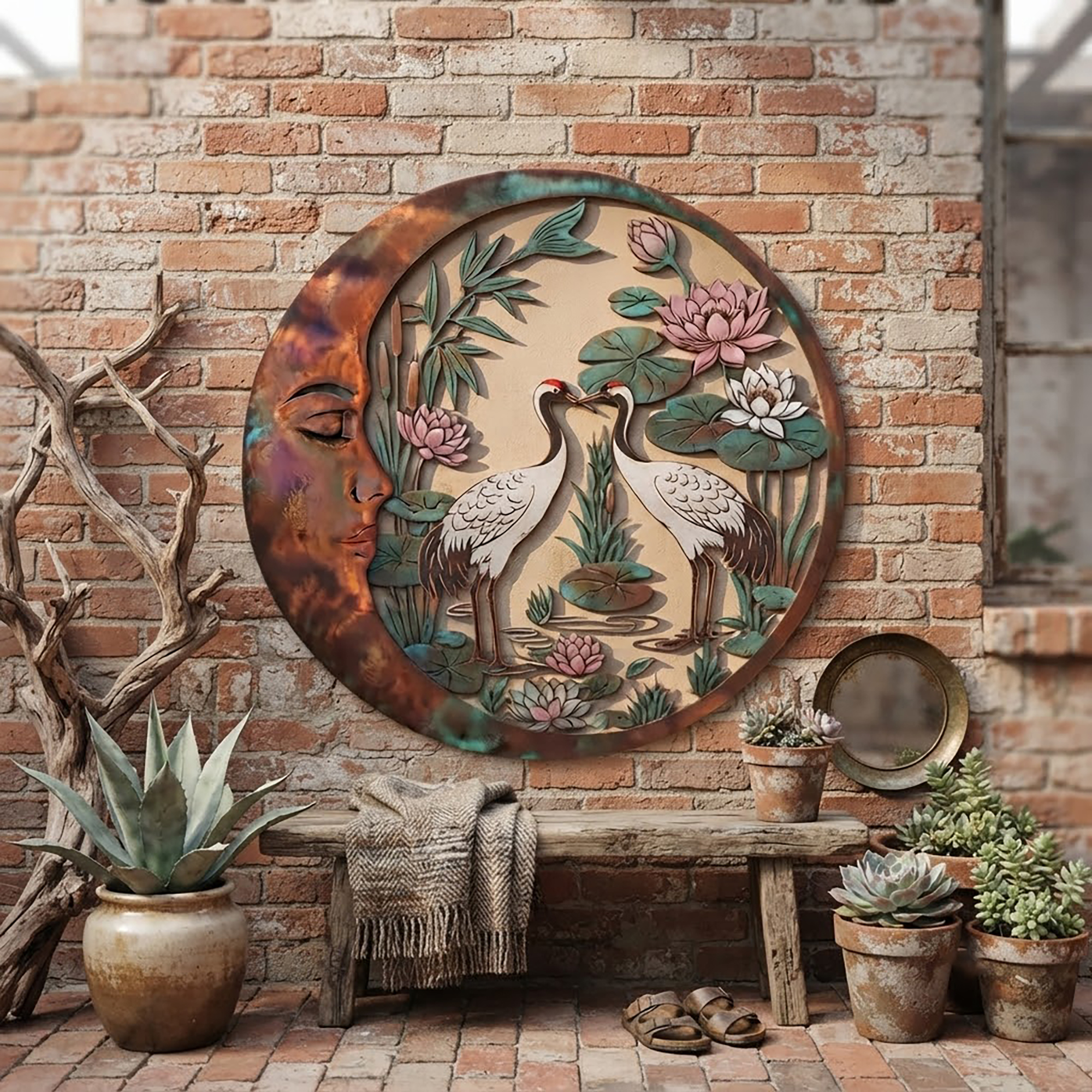 Moon and Crane Metal Wall Art - product view 2