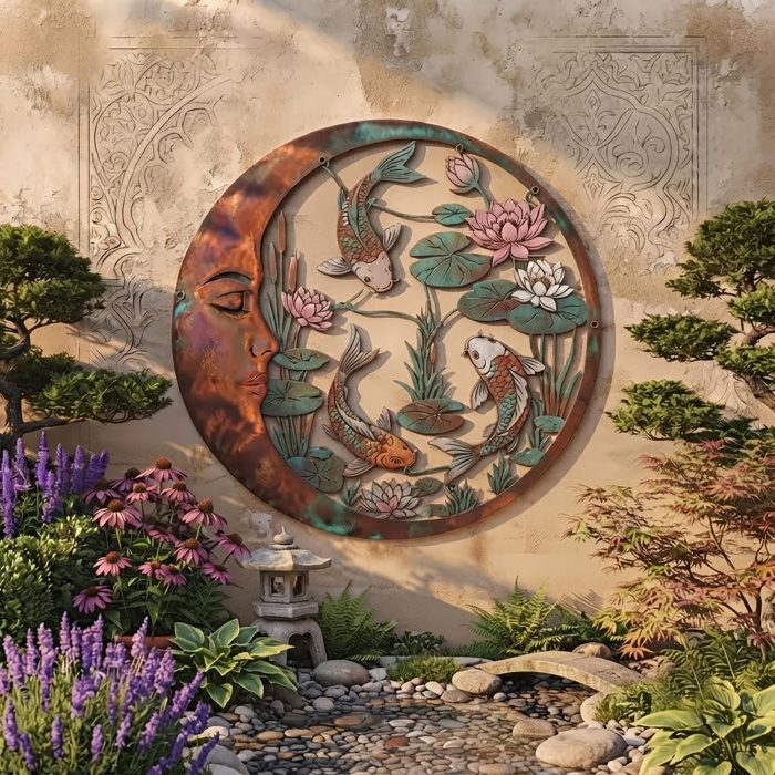 Moon Koi Fish Metal Wall Art