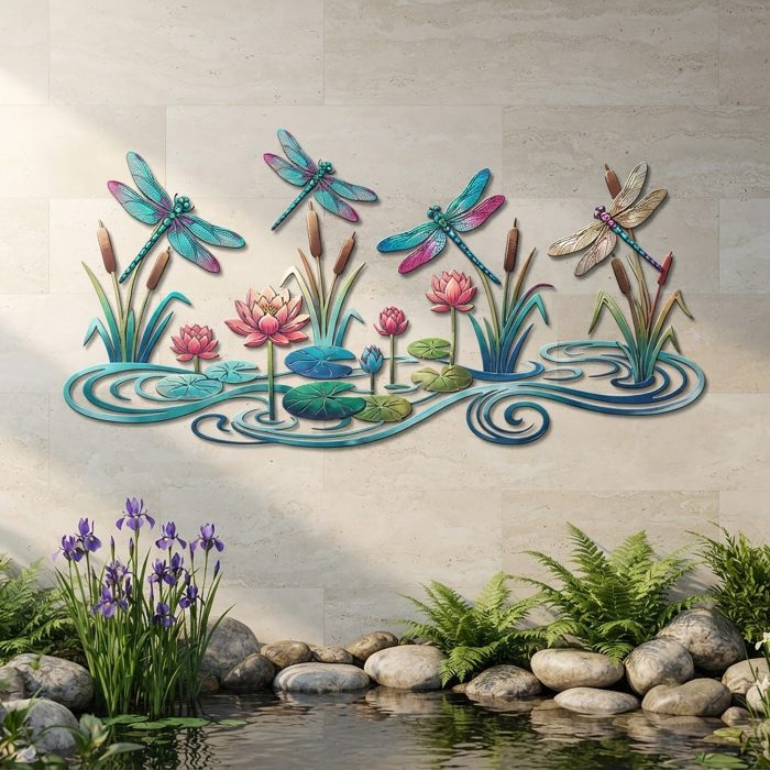 Dragonfly and Lotus Metal Wall Art