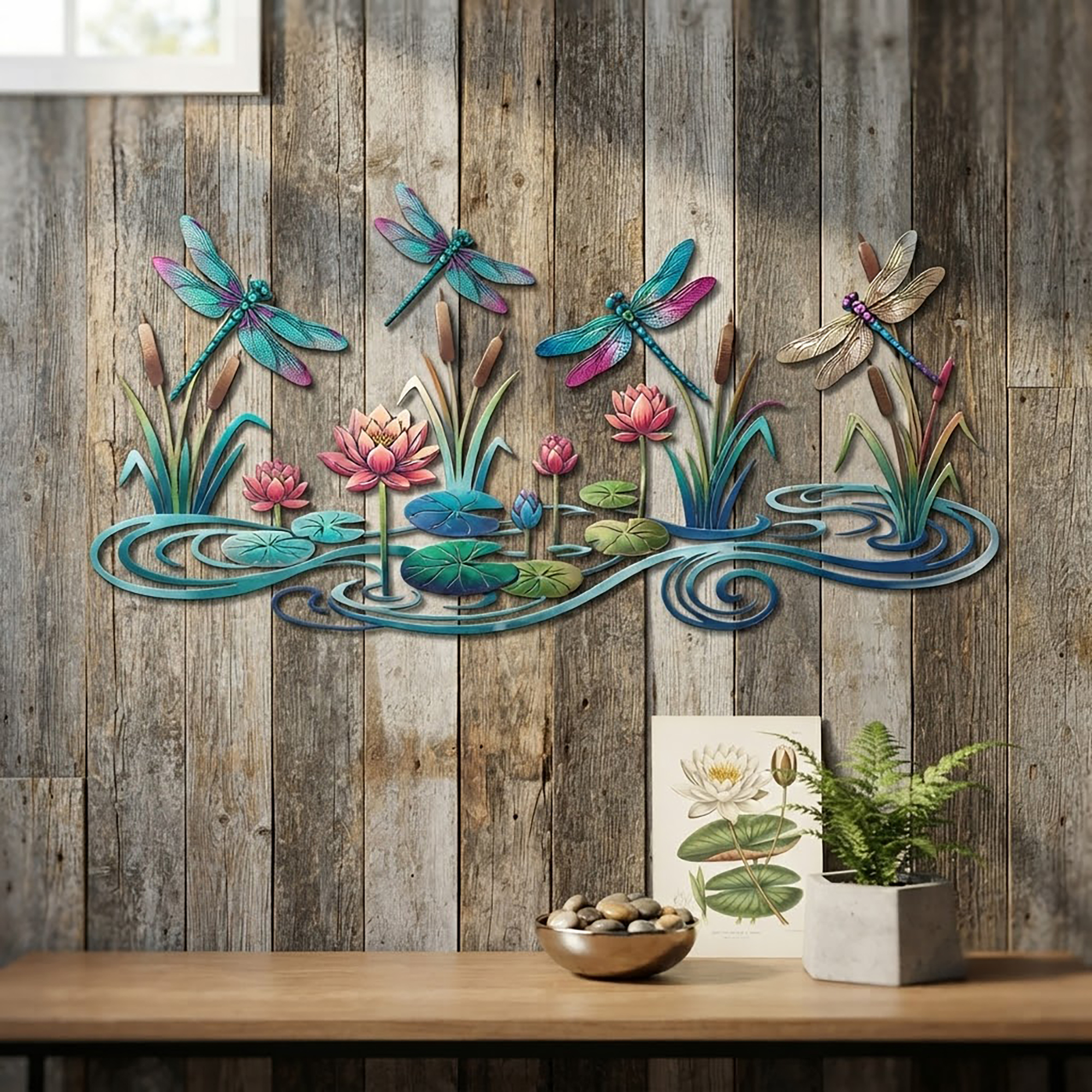 Dragonfly and Lotus Metal Wall Art - product view 2