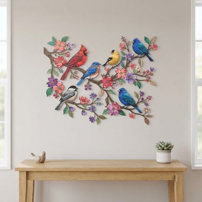Colorful Songbirds Metal Wall Art