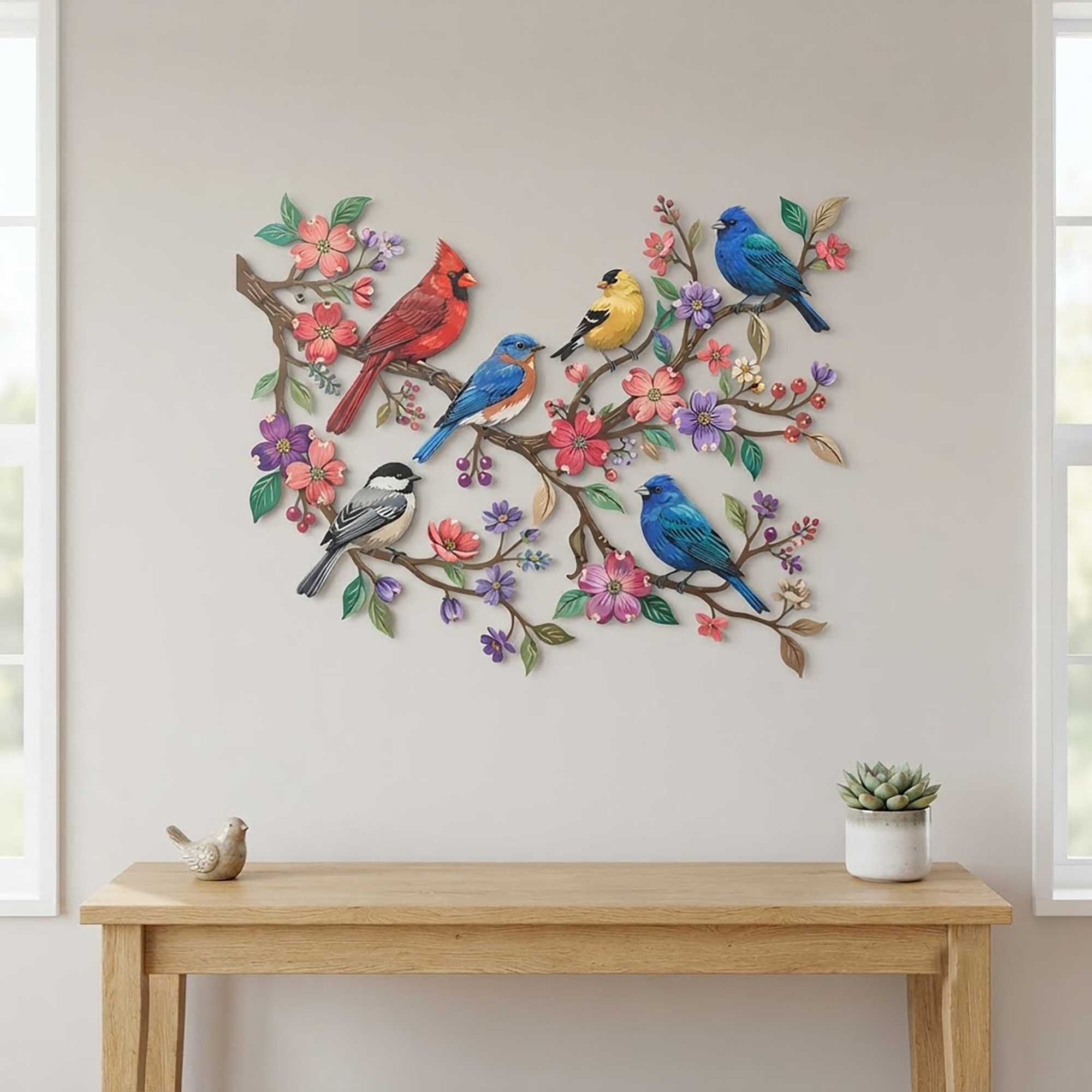 Colorful Songbirds Metal Wall Art