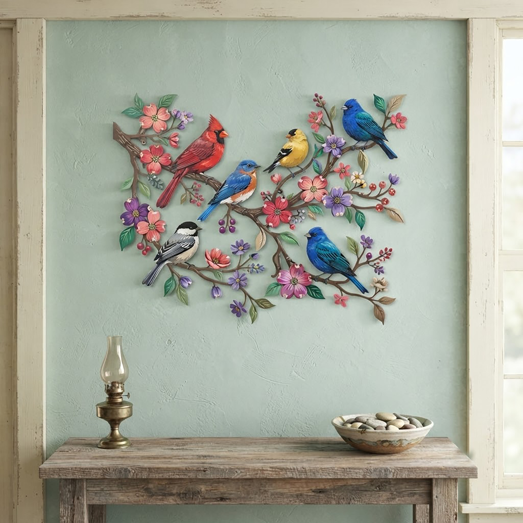 Colorful Songbirds Metal Wall Art - product view 2