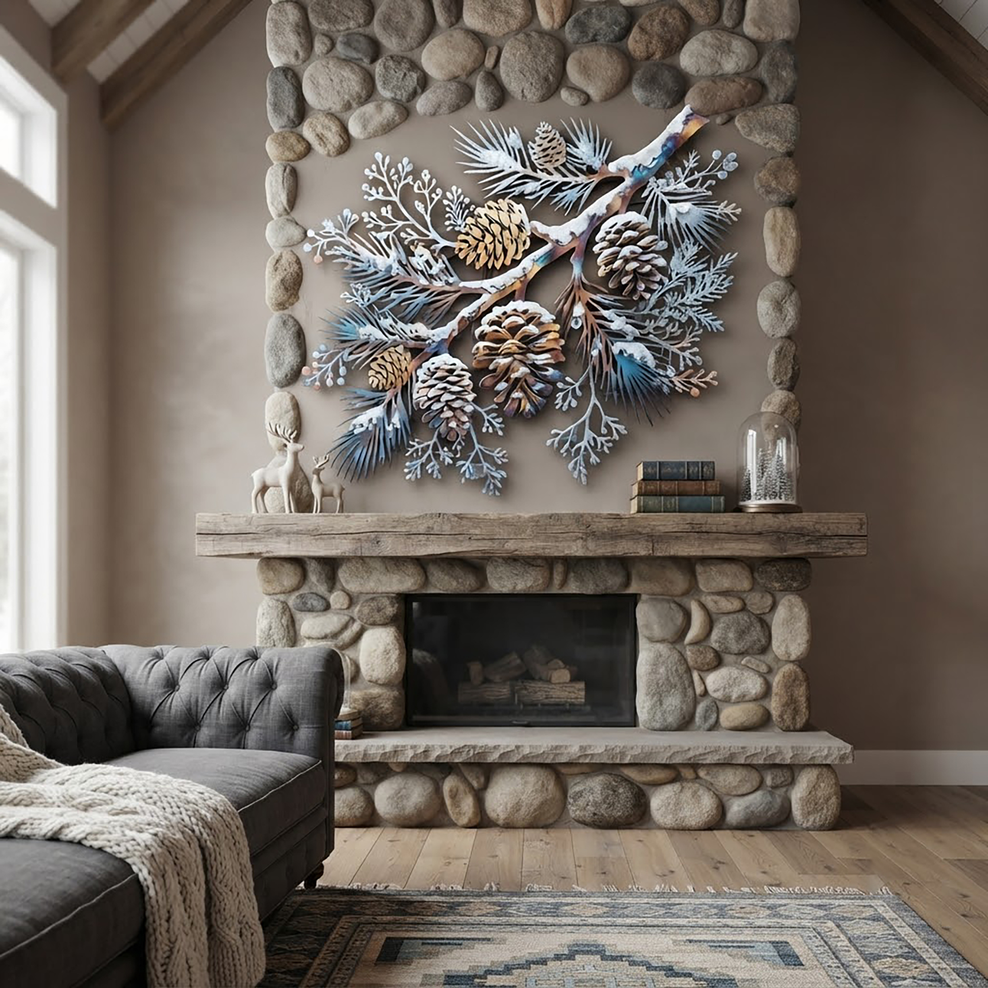 Snowy Pine Cone Metal Wall Art - product view 2