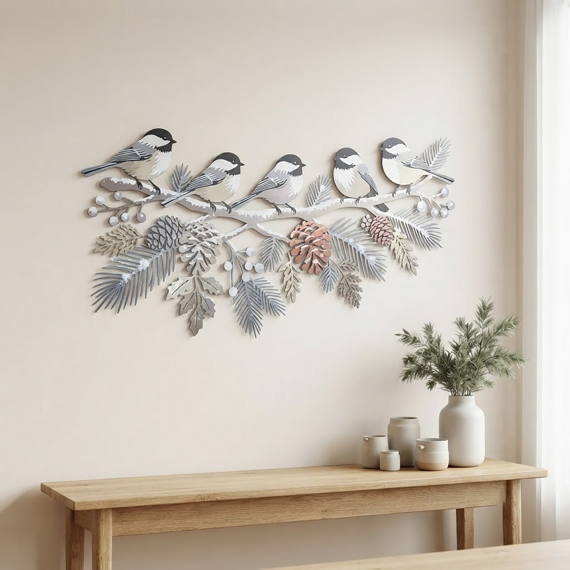 Winter Chickadee Metal Wall Art