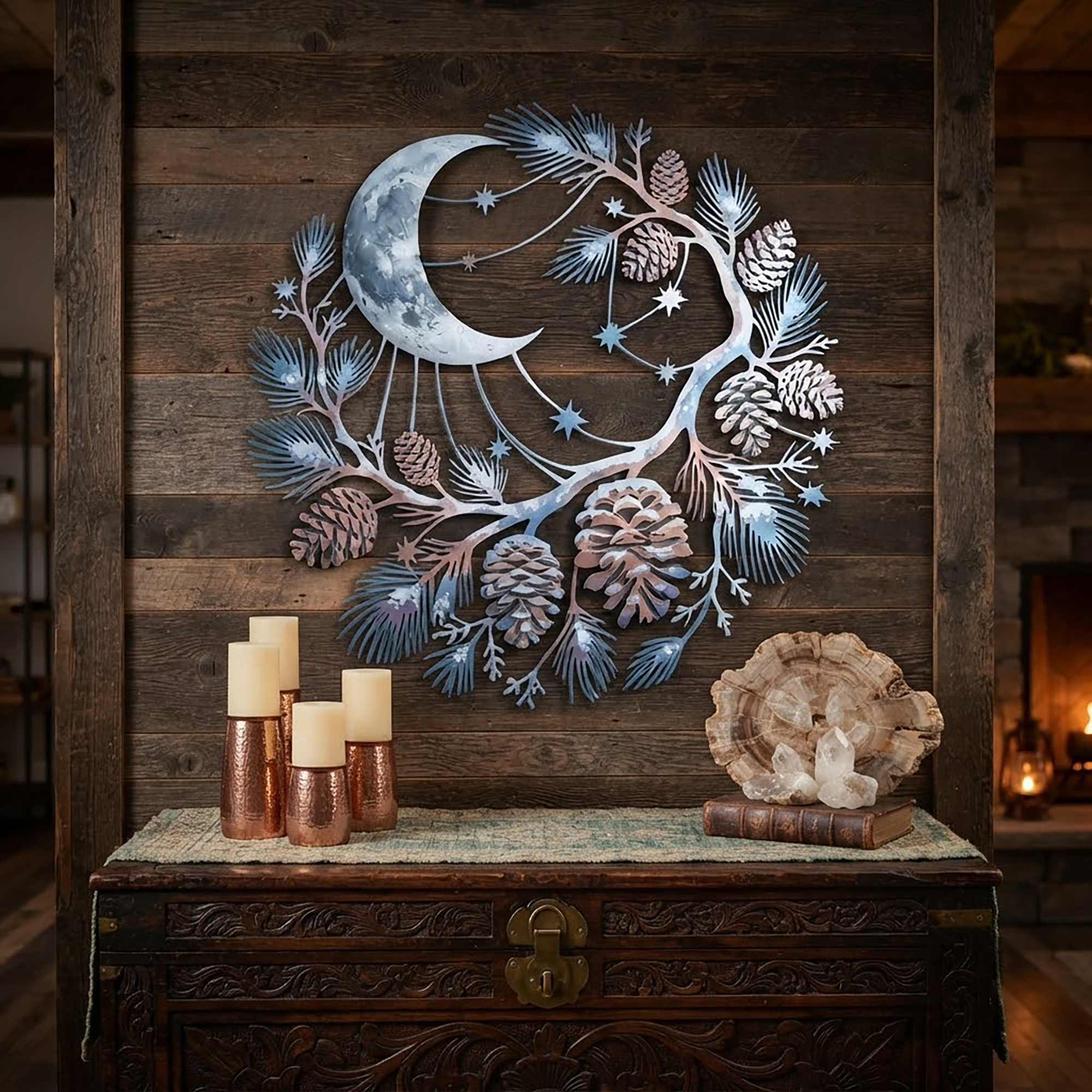 Crescent Moon Pine Cone Metal Wall Art - product view 2