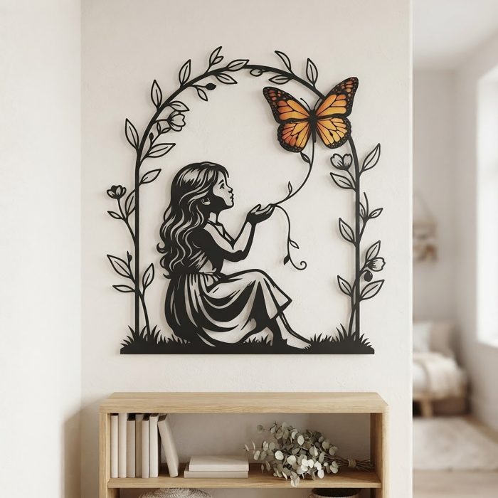 Girl and Butterfly Metal Wall Art