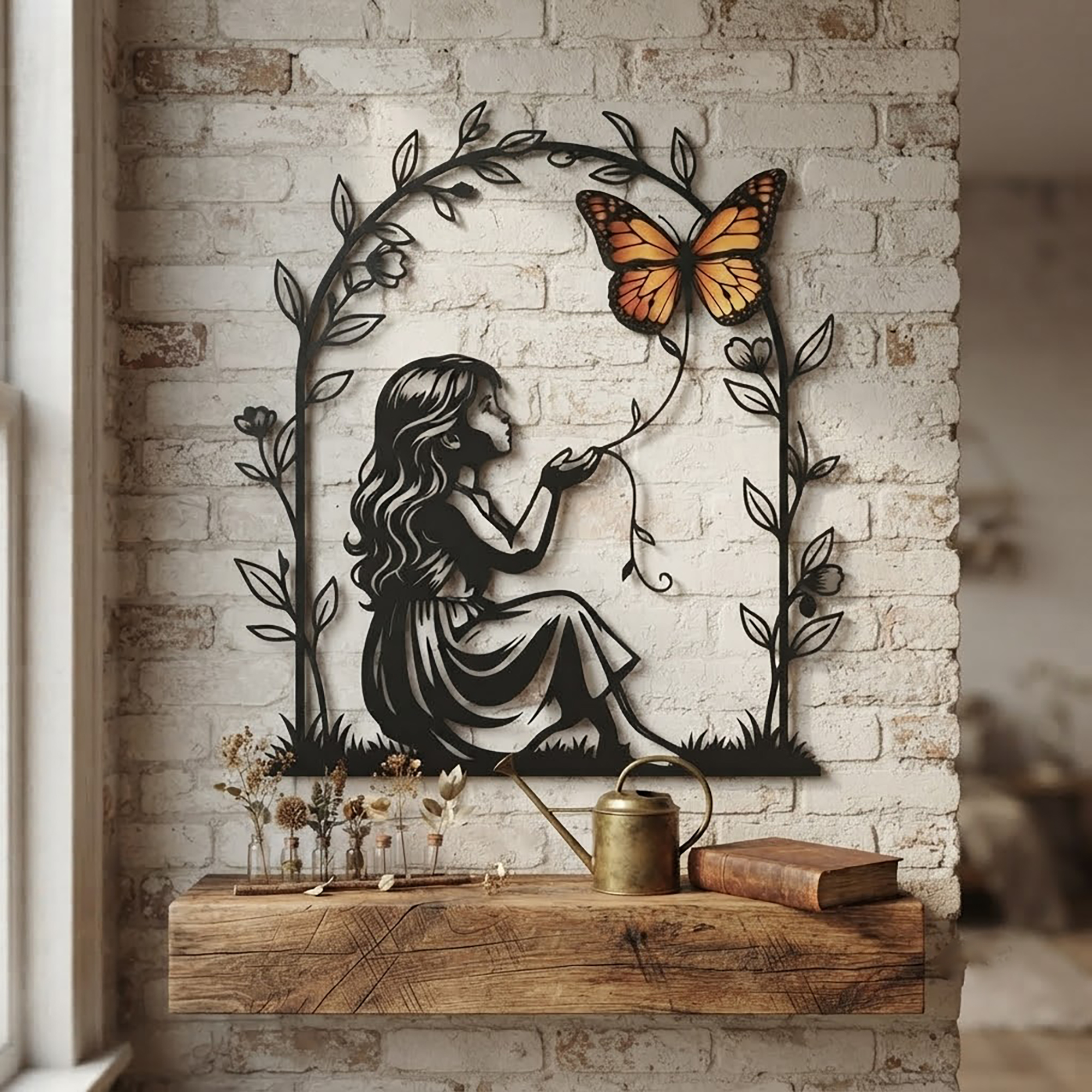 Girl and Butterfly Metal Wall Art - product view 2
