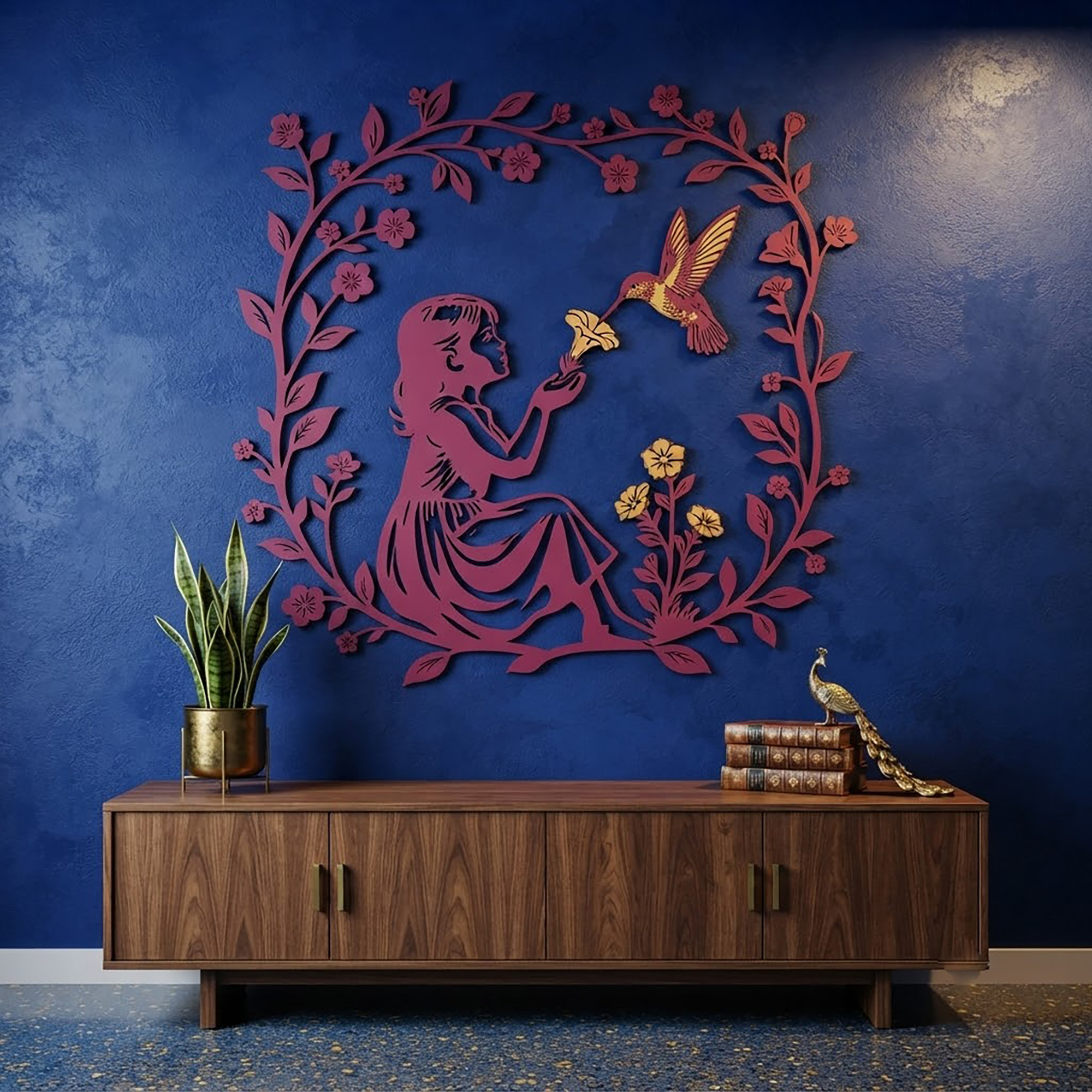 Girl and Hummingbird Metal Wall Art - product view 2