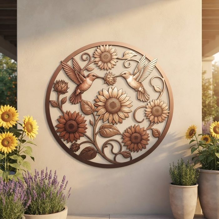 Hummingbird and Sunflower Metal Wall Art