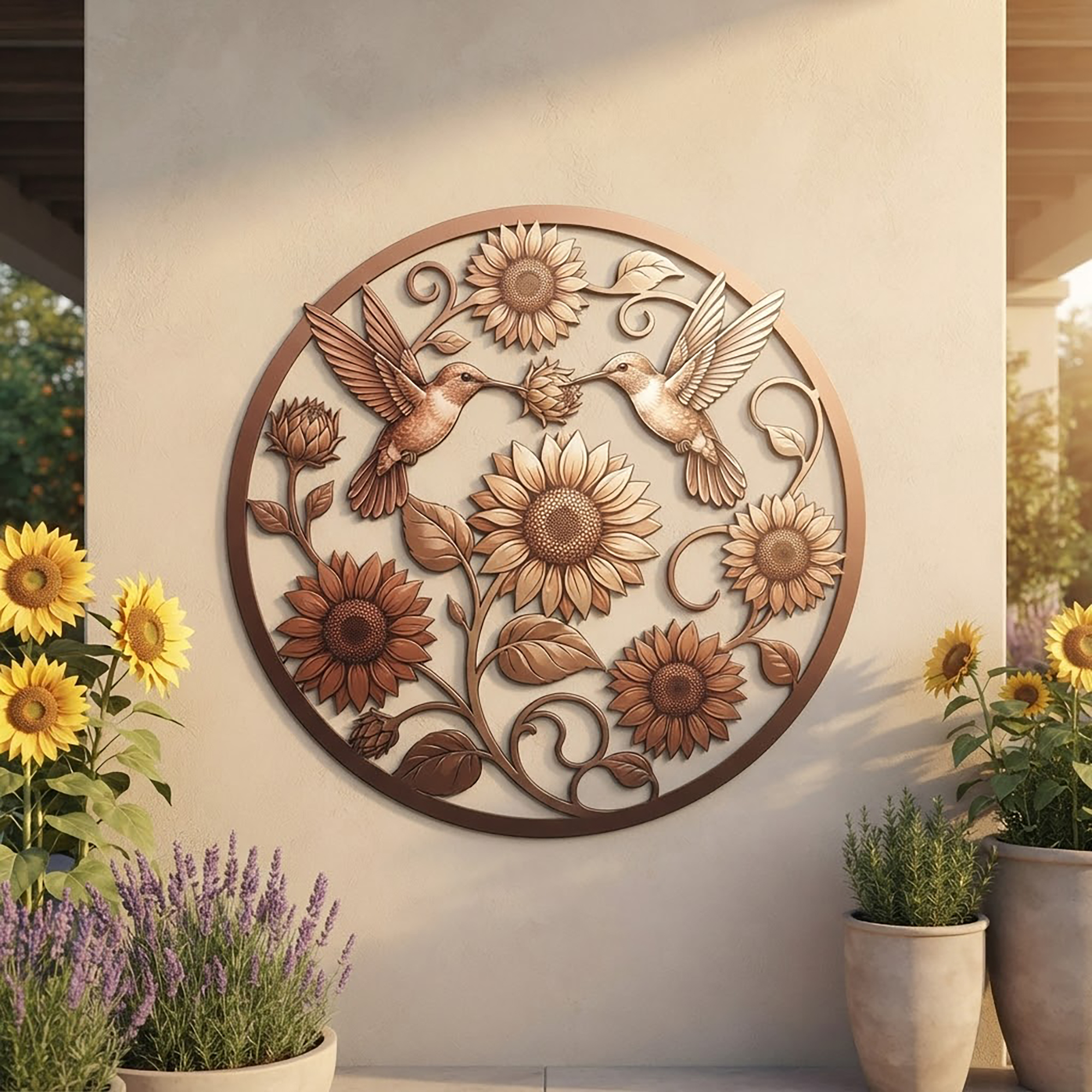 Hummingbird and Sunflower Metal Wall Art