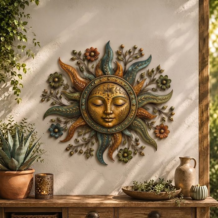 Celestial Sun Face Metal Wall Art