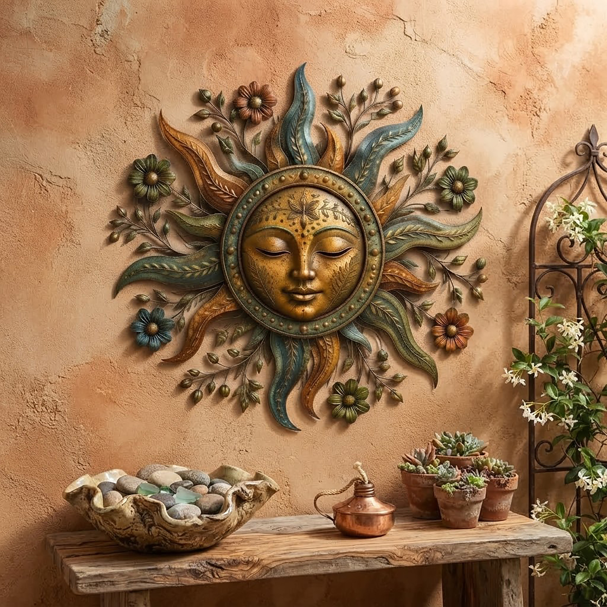 Celestial Sun Face Metal Wall Art - product view 2