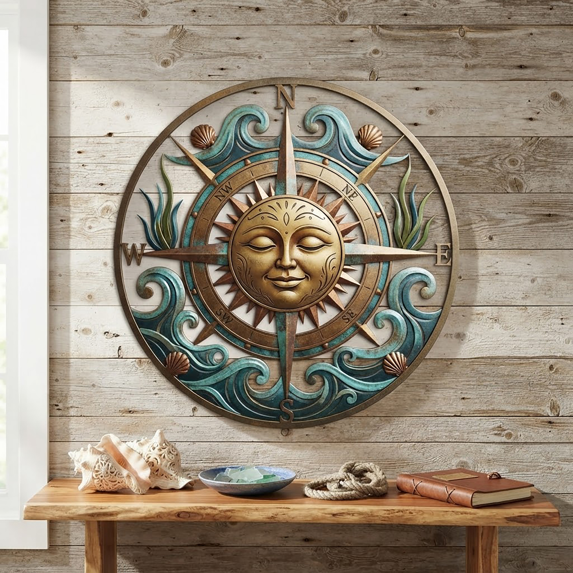 Nautical Compass Rose Metal Wall Art - product view 2