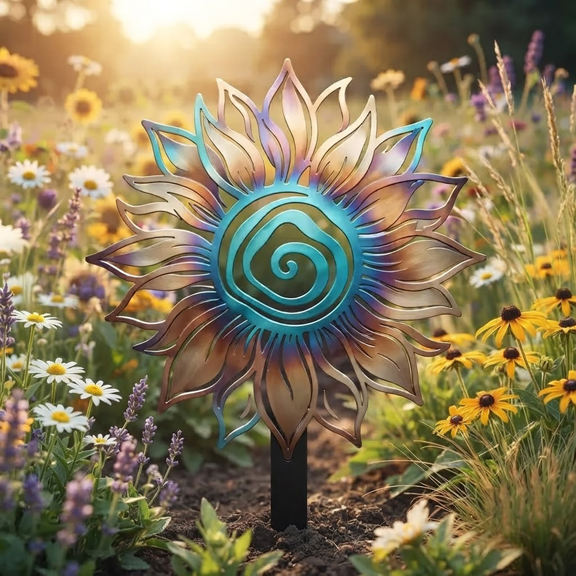 Colorful Sunflower Metal Garden Stake