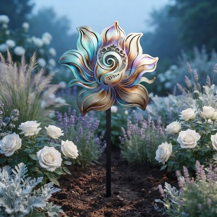 Colorful Lotus Flower Metal Garden Stake