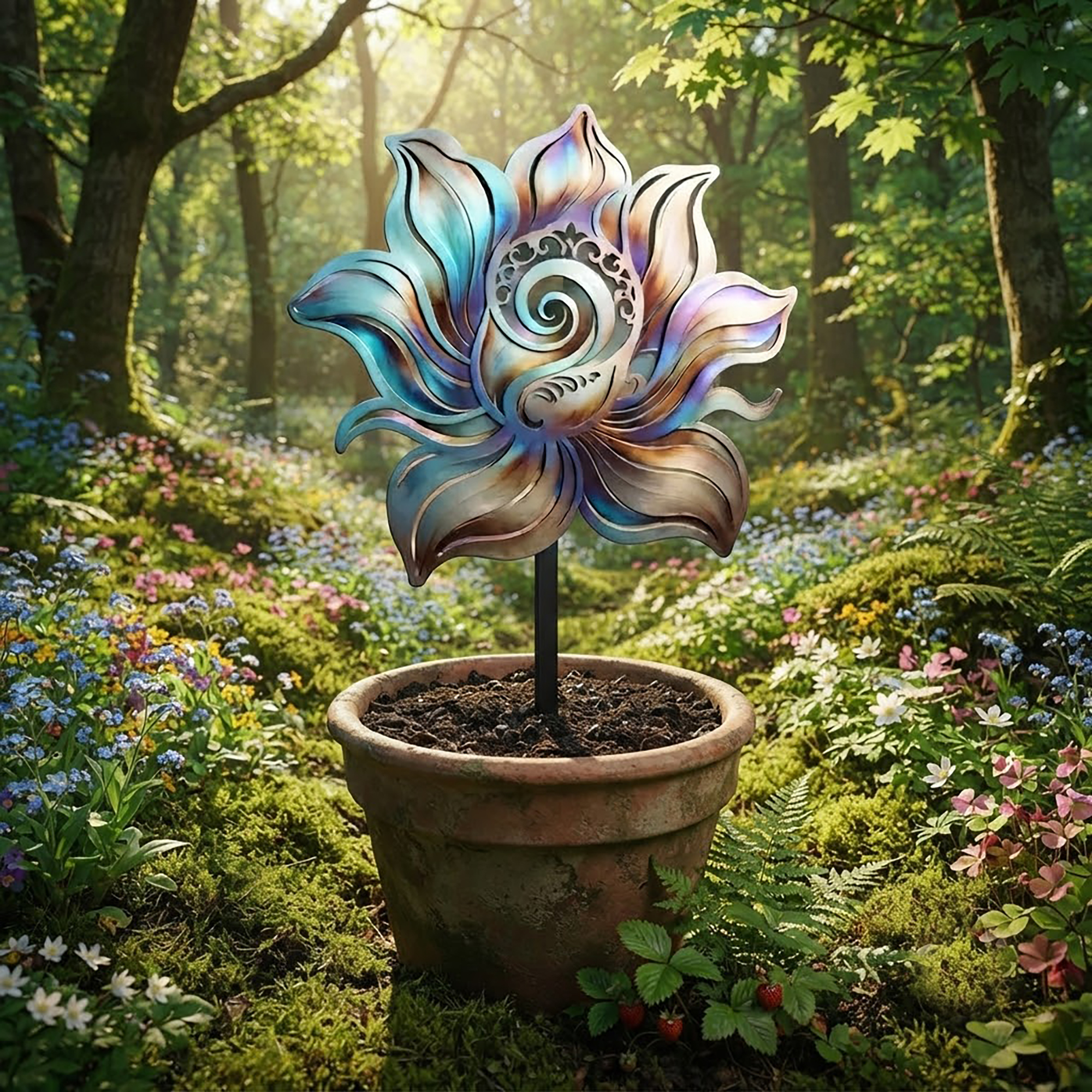 Colorful Lotus Flower Metal Garden Stake - product view 2