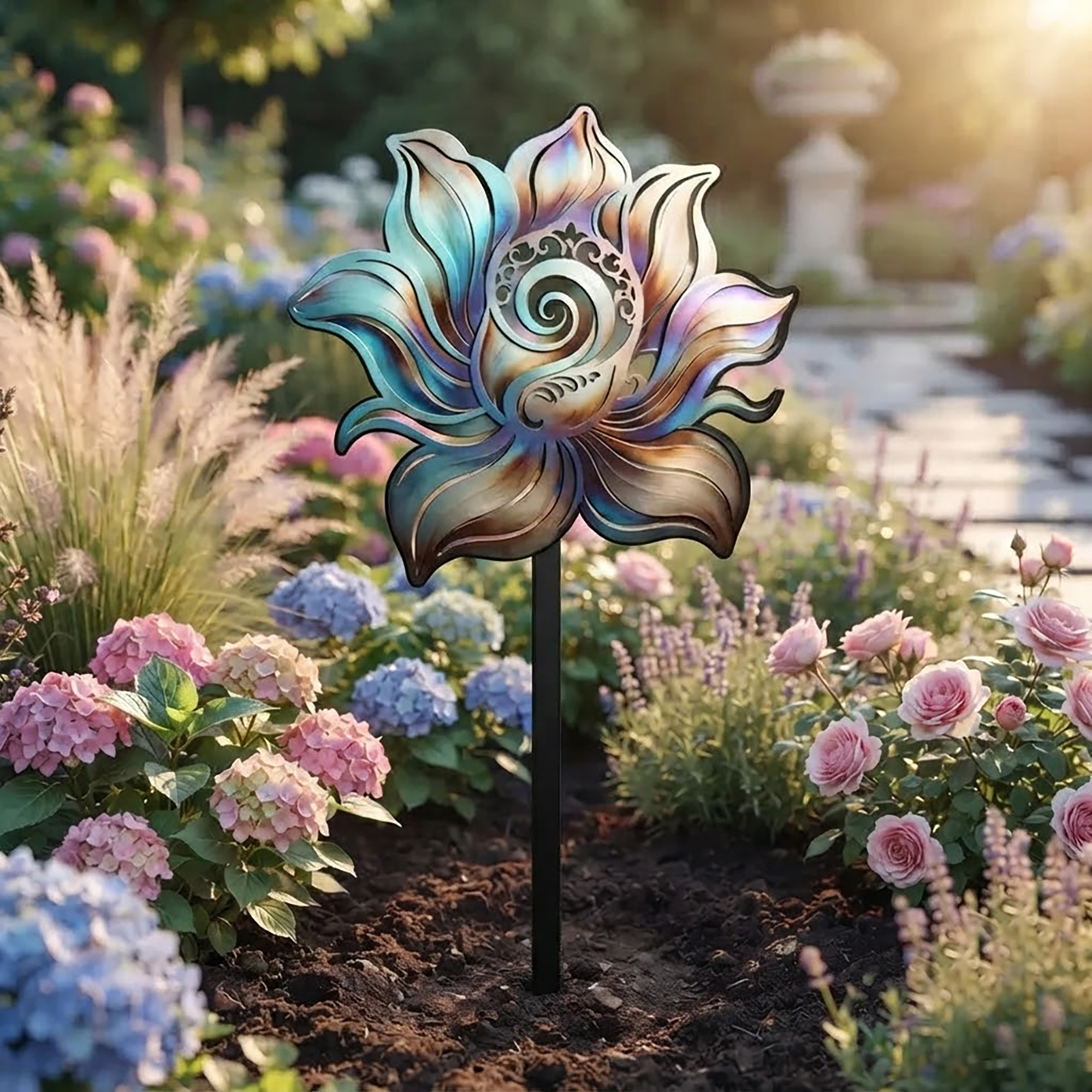 Colorful Lotus Flower Metal Garden Stake - product view 4