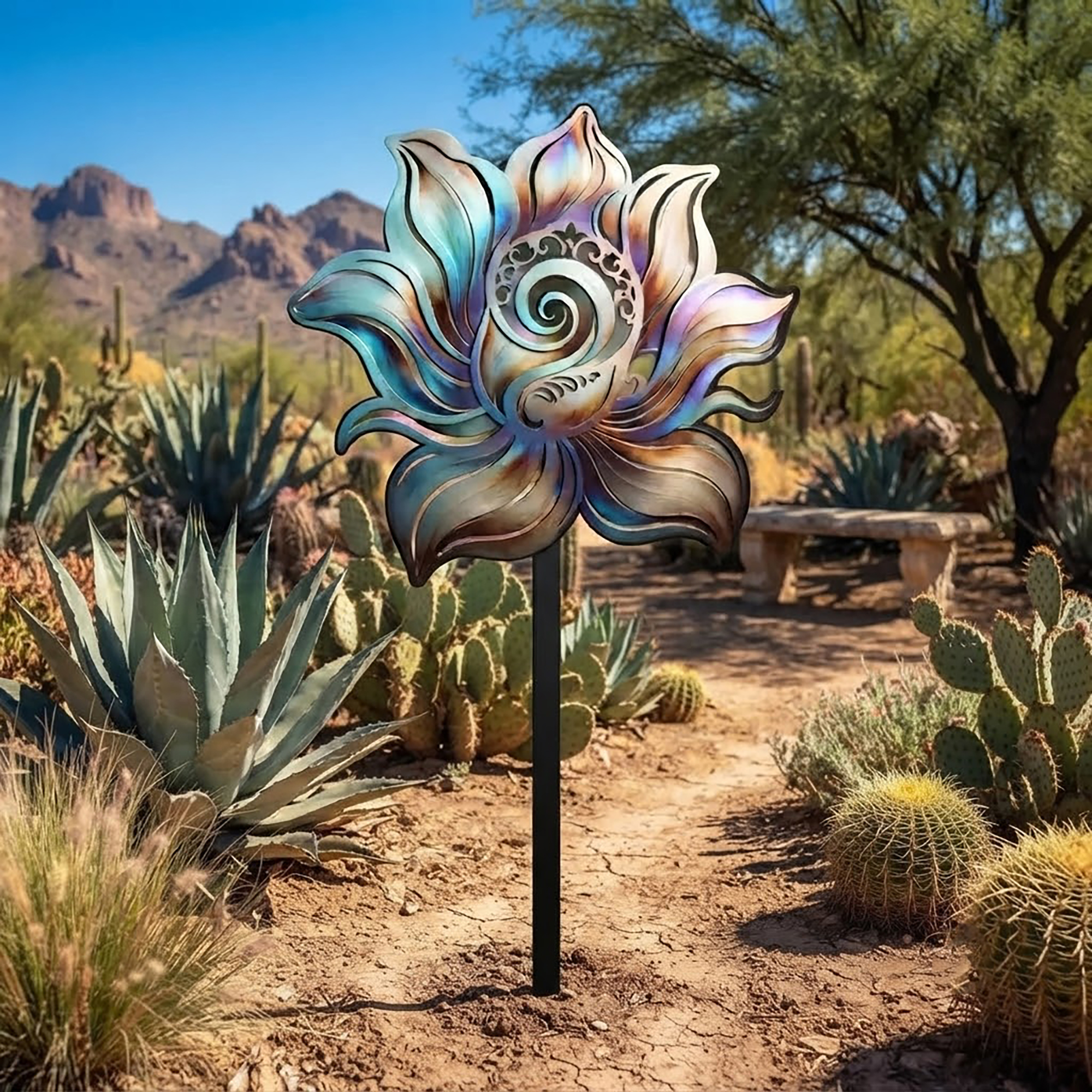 Colorful Lotus Flower Metal Garden Stake - product view 3