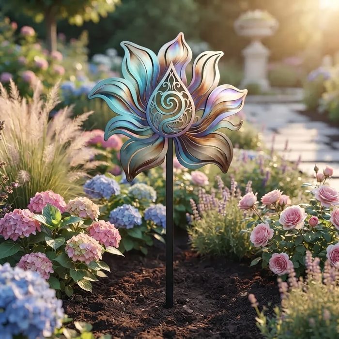 Colorful Lotus Flower Metal Garden Stake