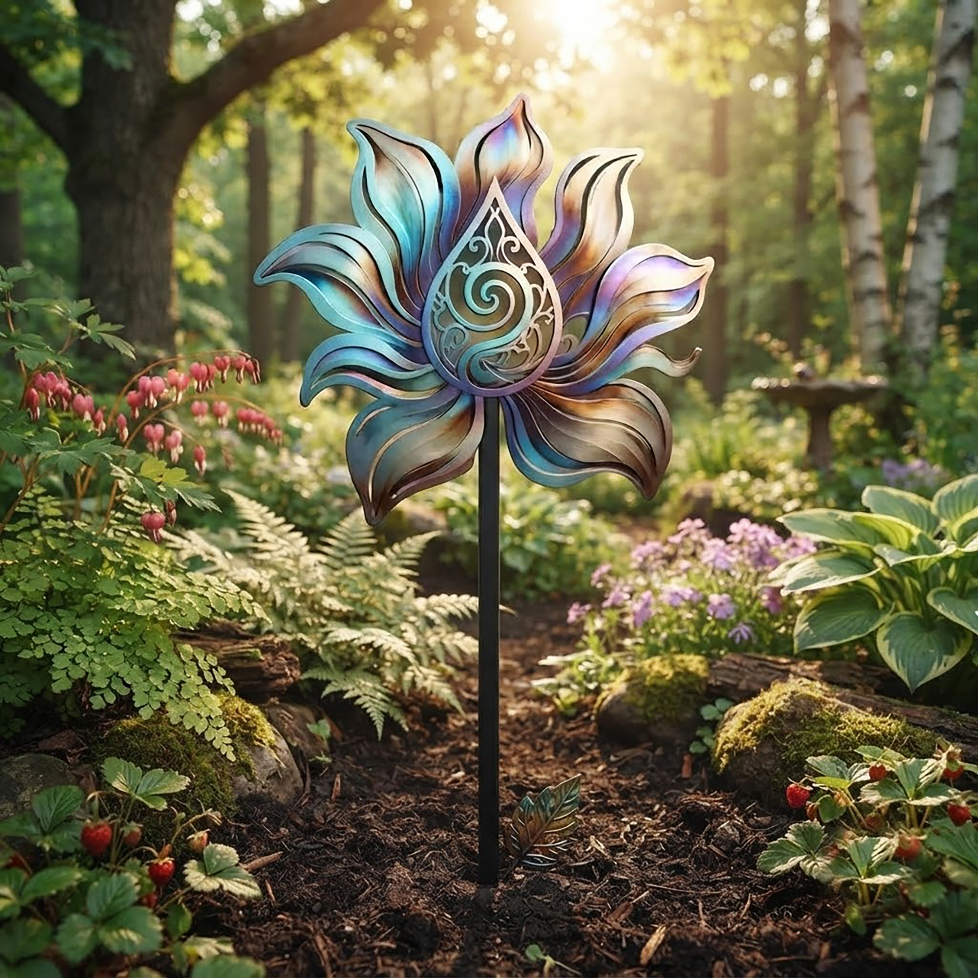 Colorful Lotus Flower Metal Garden Stake - product view 2