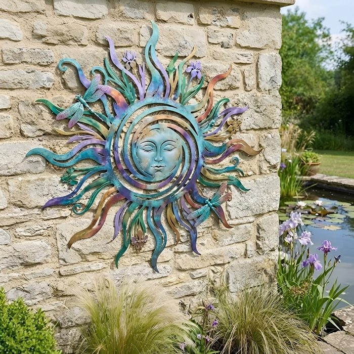 Colorful Sun Face Metal Wall Art