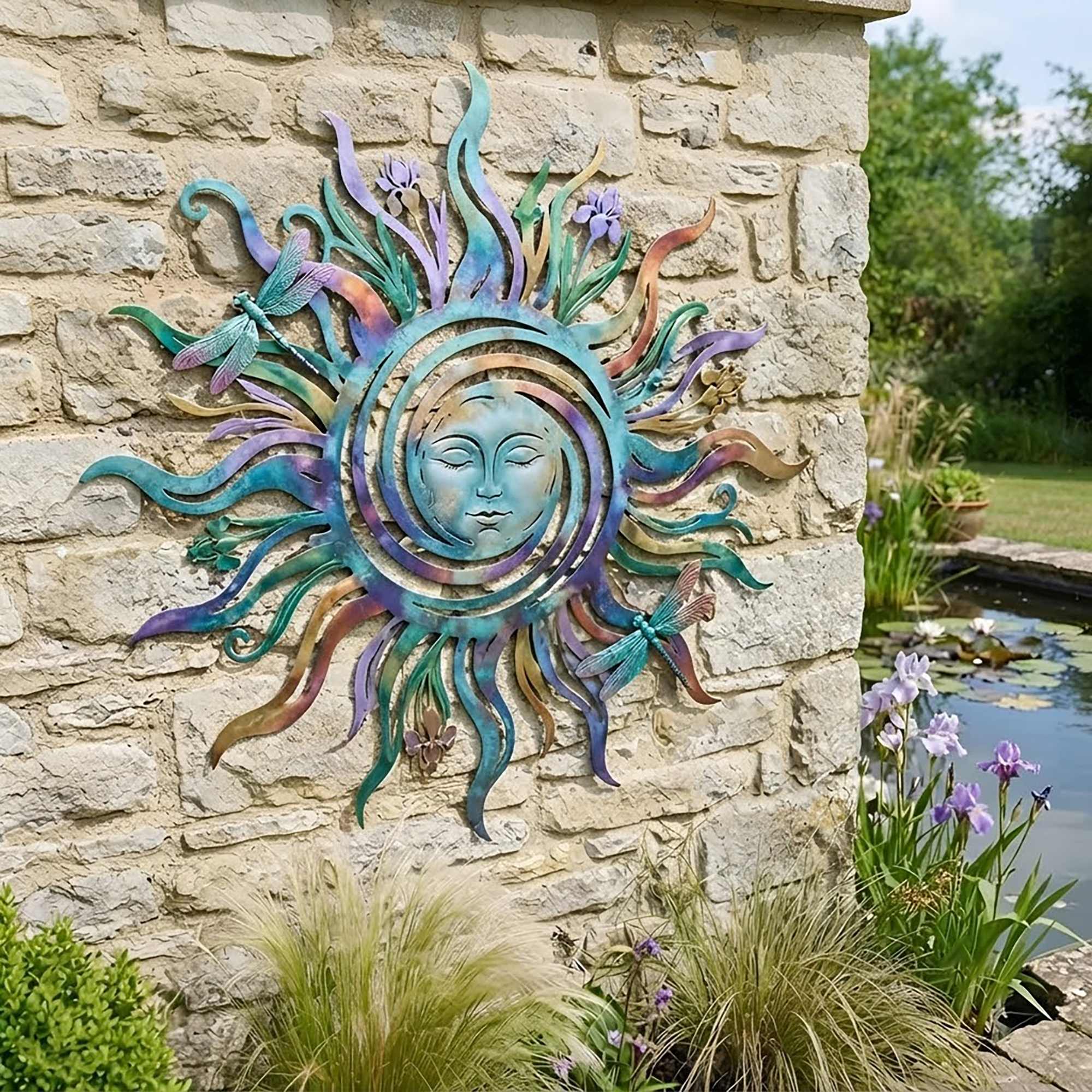 Colorful Sun Face Metal Wall Art