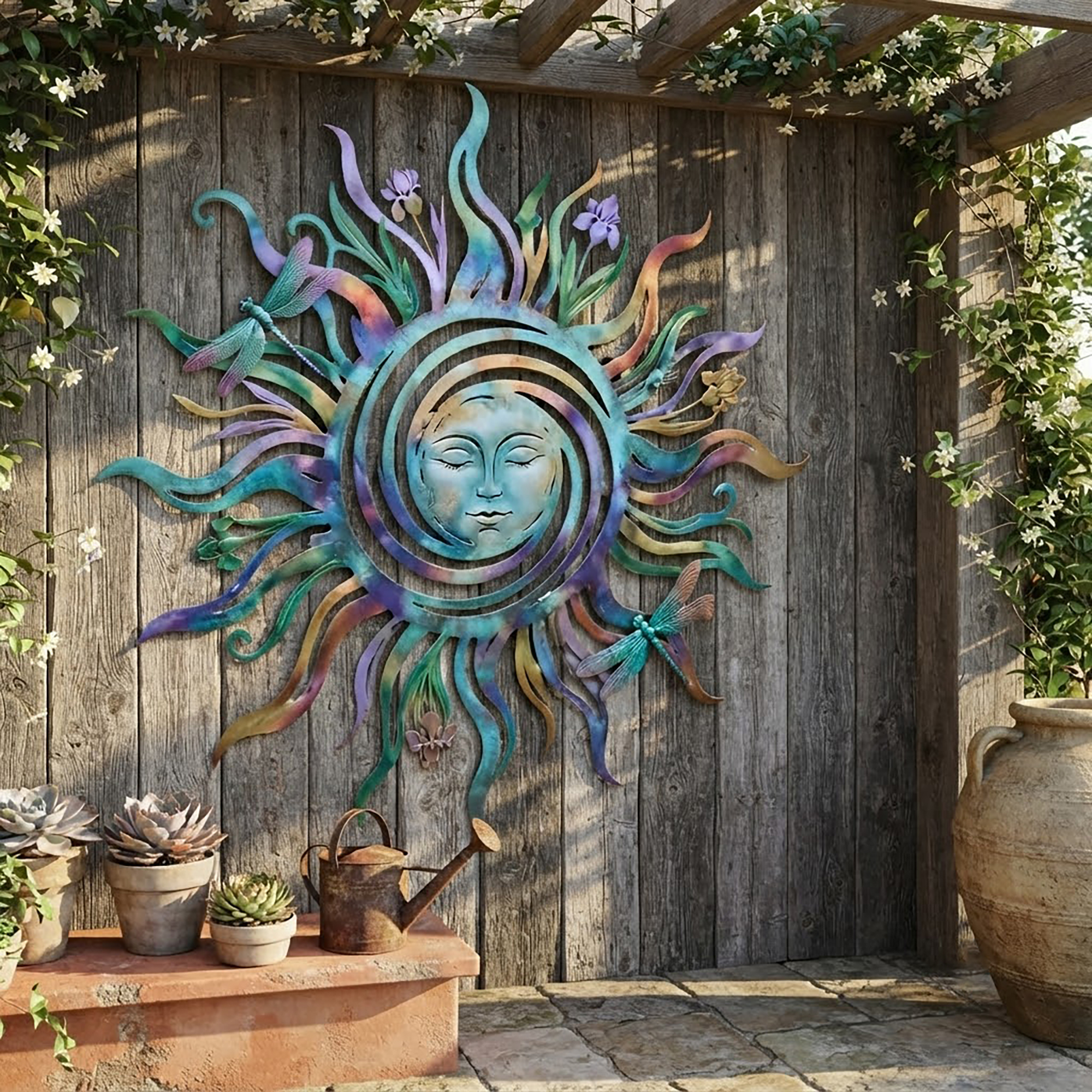 Colorful Sun Face Metal Wall Art - product view 2