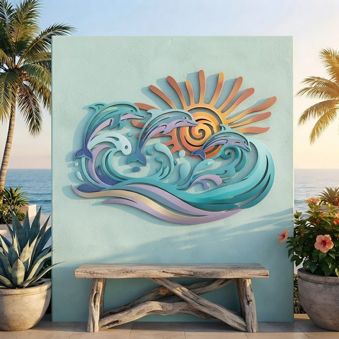 Colorful Dolphin Metal Wall Art