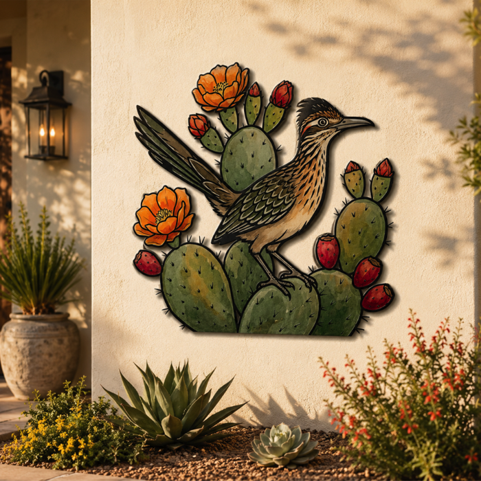 Roadrunner Cactus Metal Wall Art