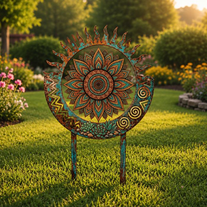 Mandala Sun Metal Garden Stake