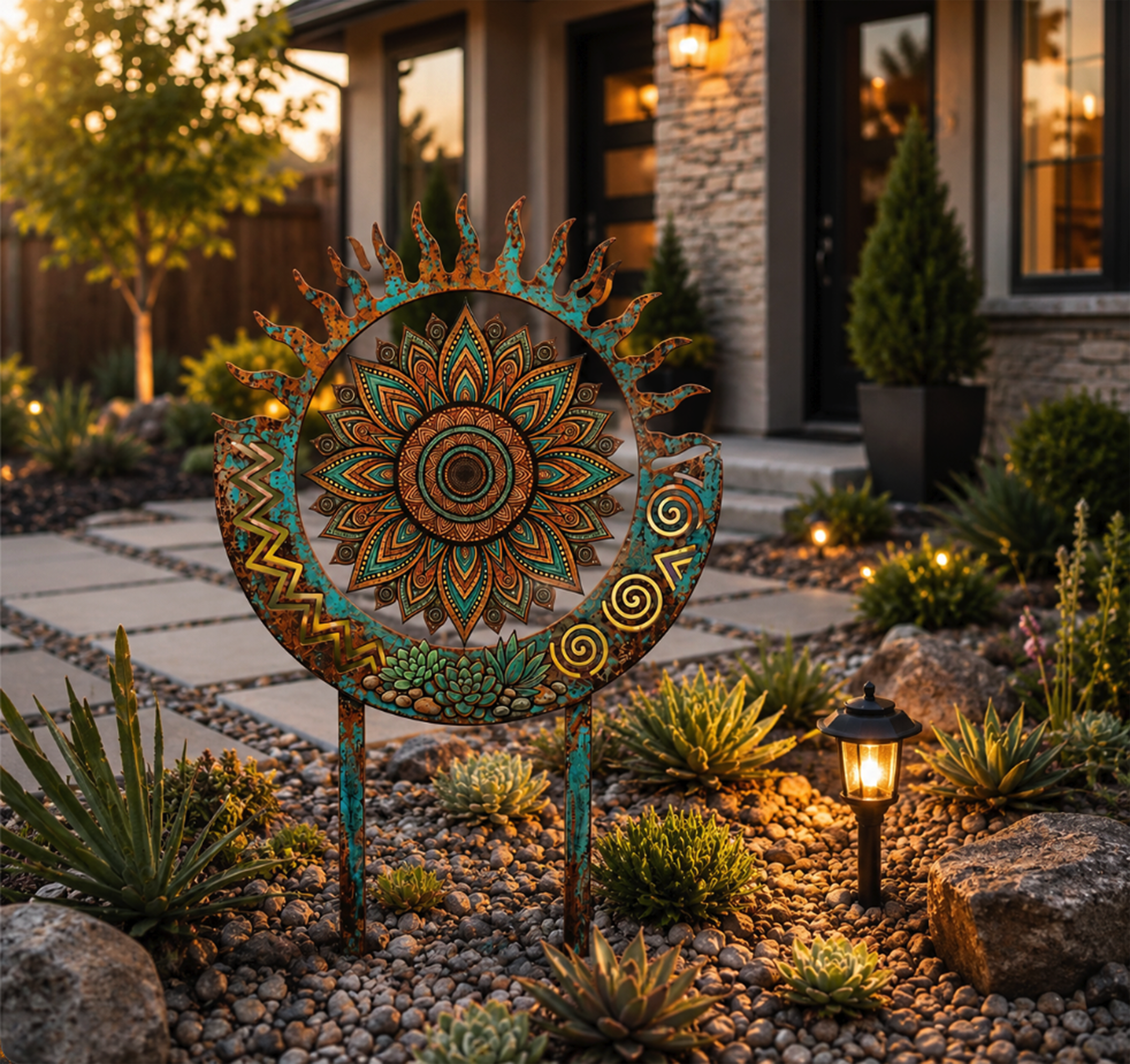 Mandala Sun Metal Garden Stake - product view 2