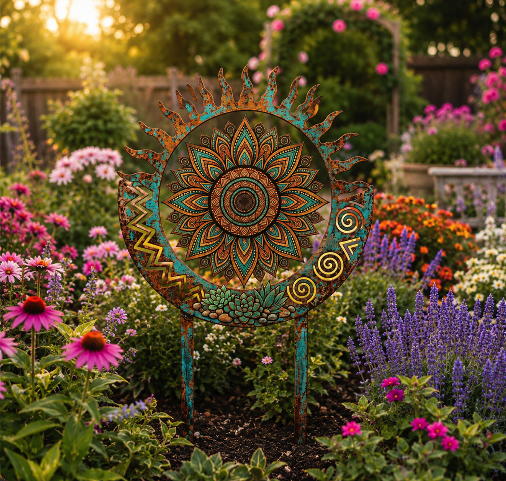 Mandala Sun Metal Garden Stake - product view 3