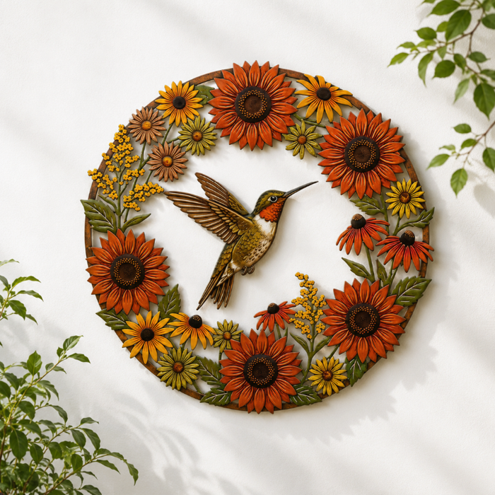 Hummingbird Sunflower Metal Wall Art