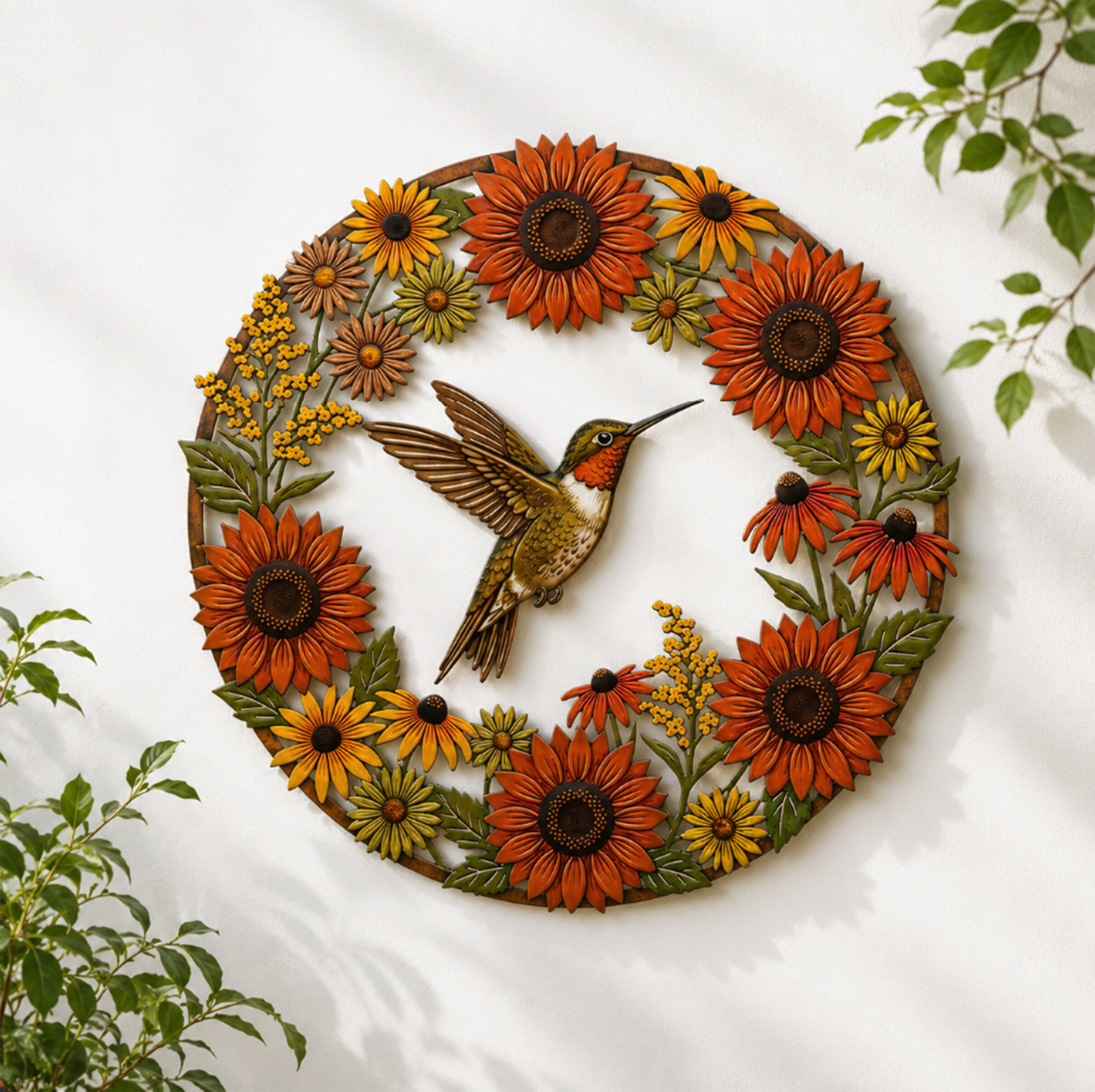Hummingbird Sunflower Metal Wall Art