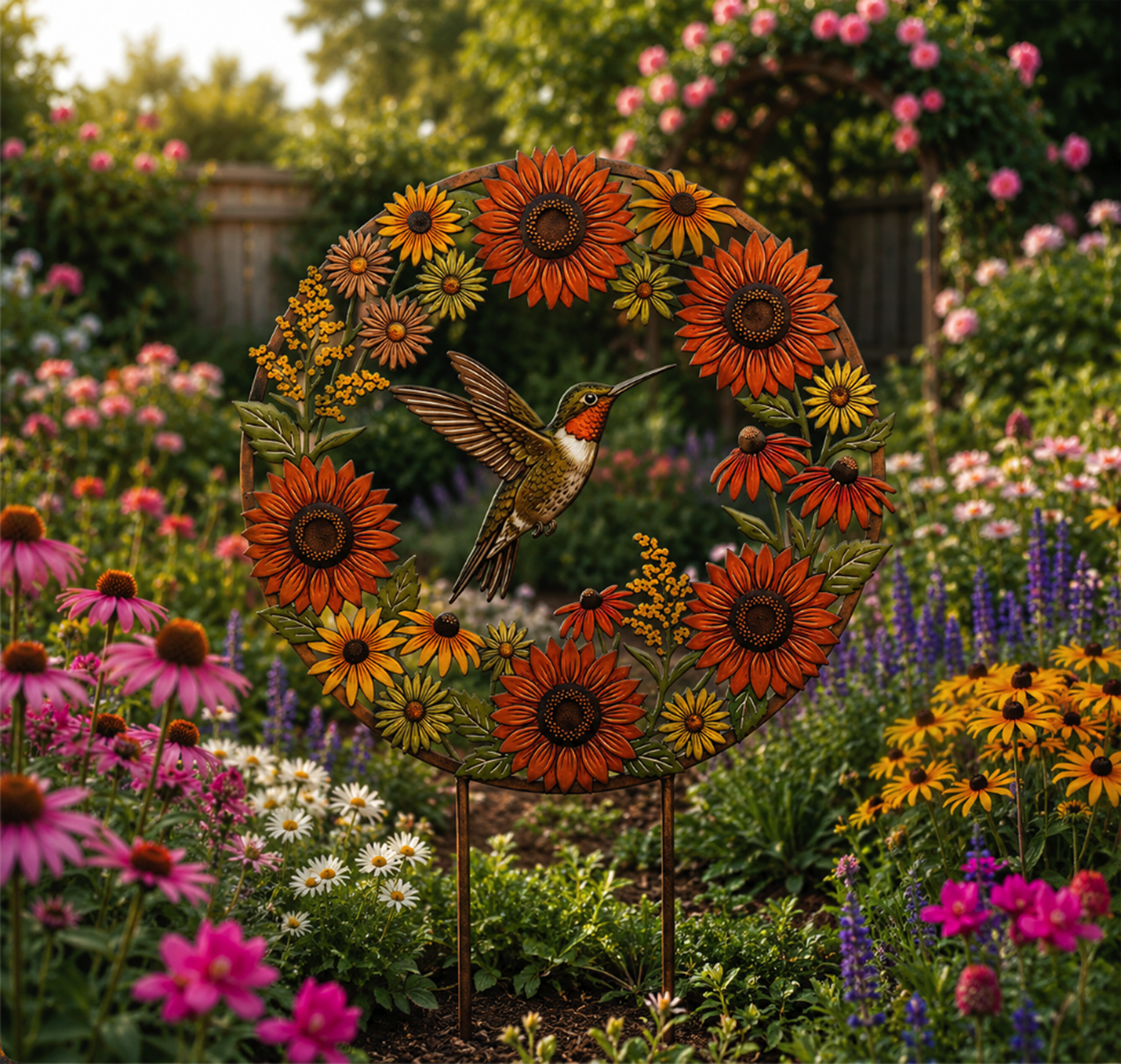 Hummingbird Sunflower Metal Wall Art - product view 3