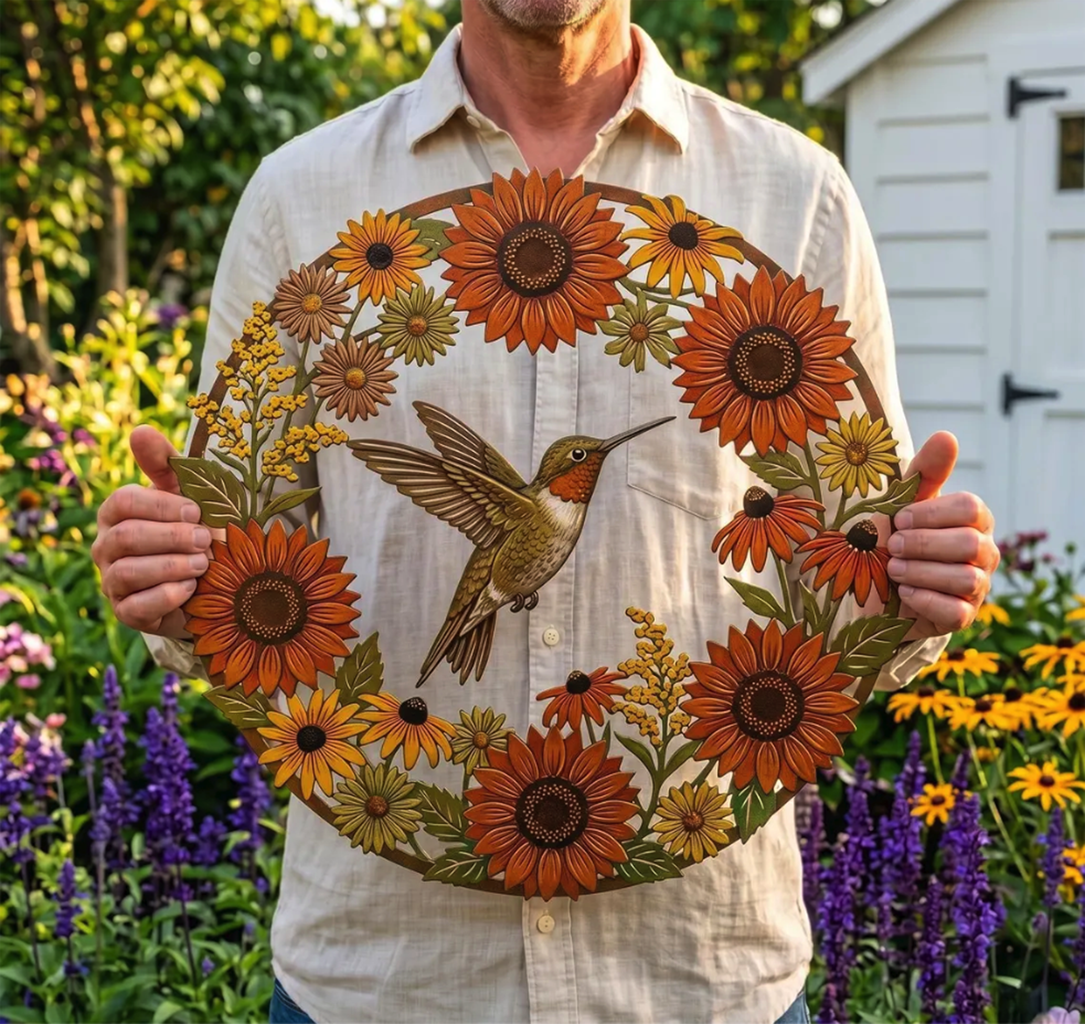 Hummingbird Sunflower Metal Wall Art - product view 4