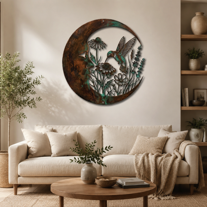 Moon Hummingbird Metal Wall Art