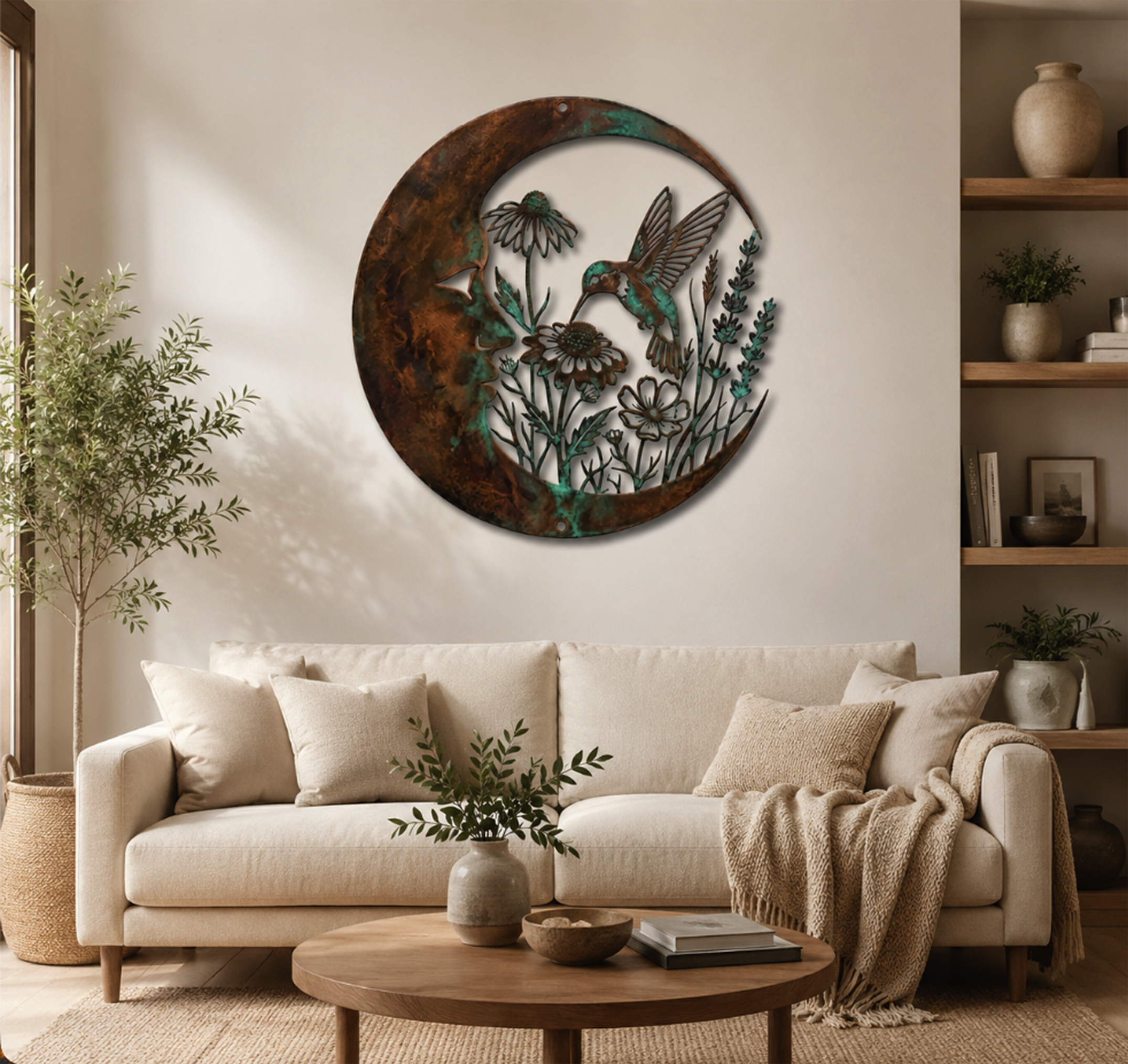Moon Hummingbird Metal Wall Art