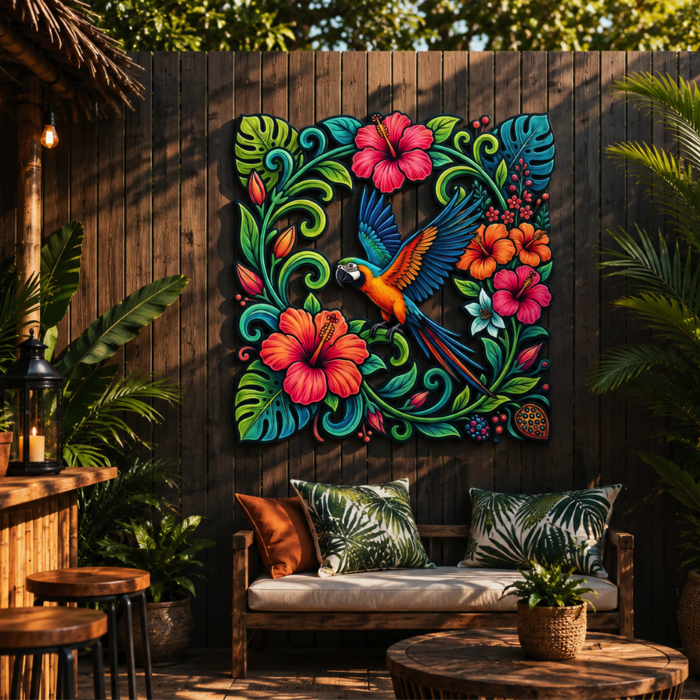 Tropical Parrot Metal Wall Art