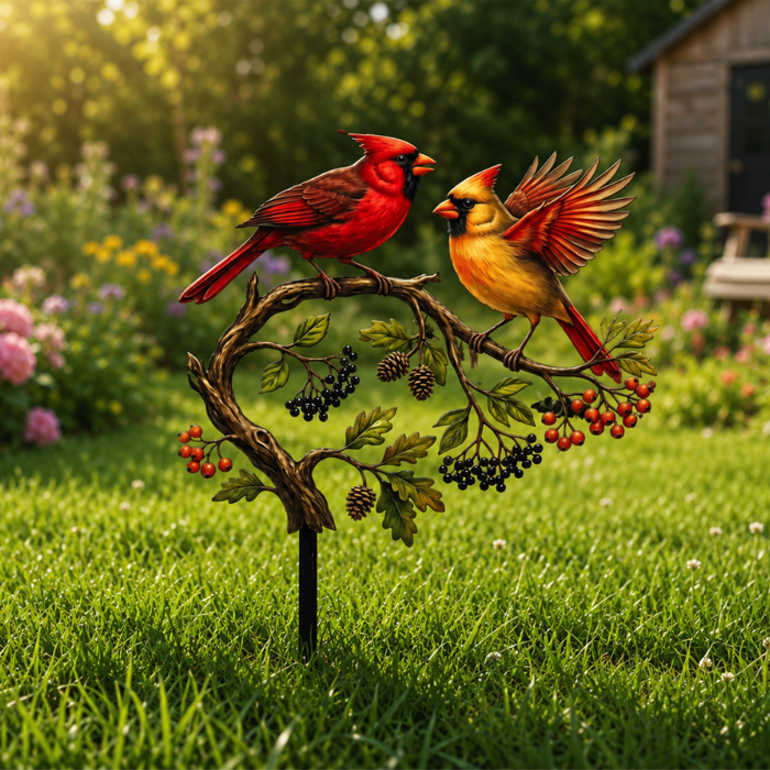 Cardinal Bird Metal Garden Stake